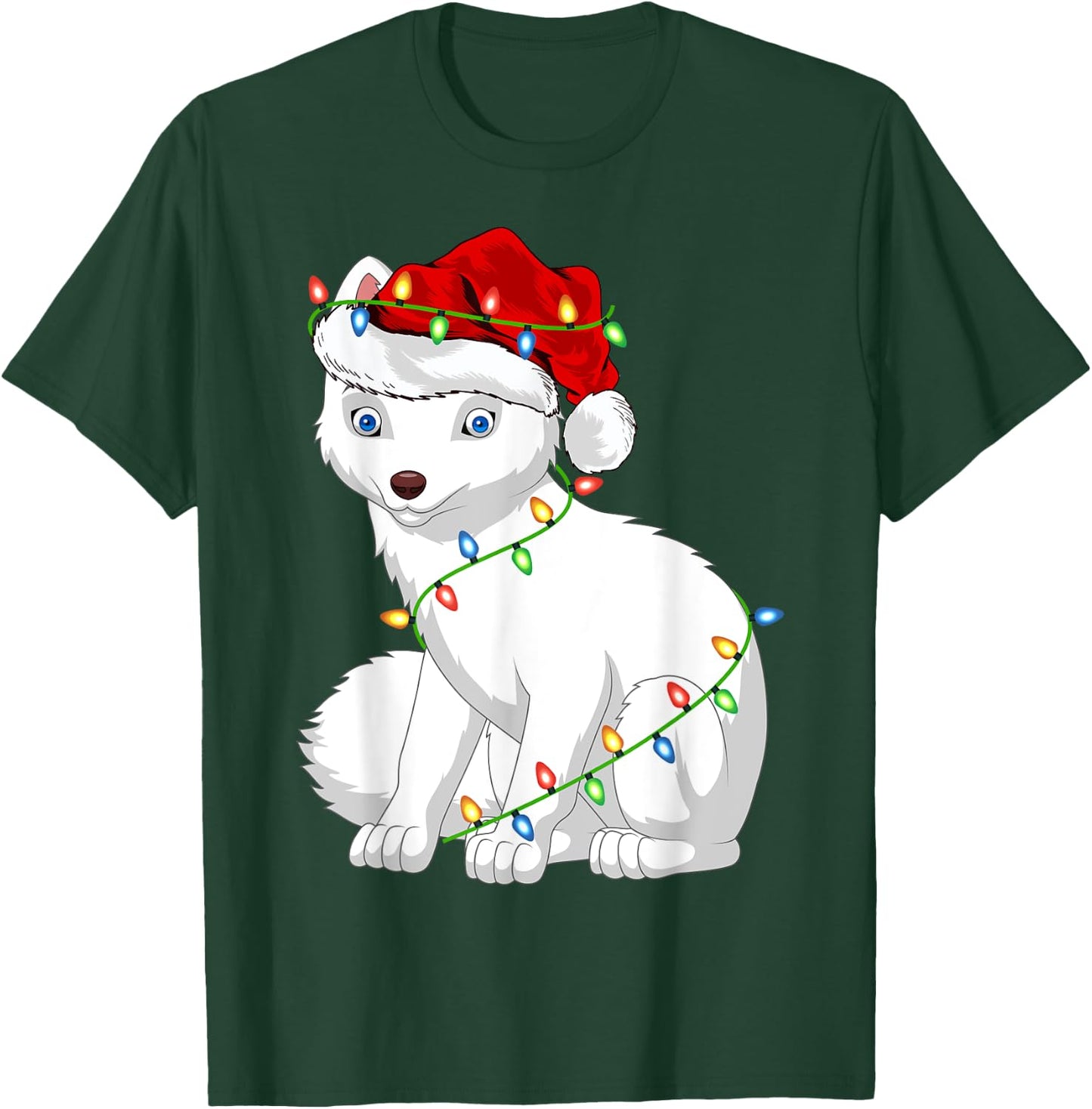 Arctic Fox Animal Lover Xmas Santa Hat Arctic Fox Christmas T-Shirt - T-Shirt | Forest