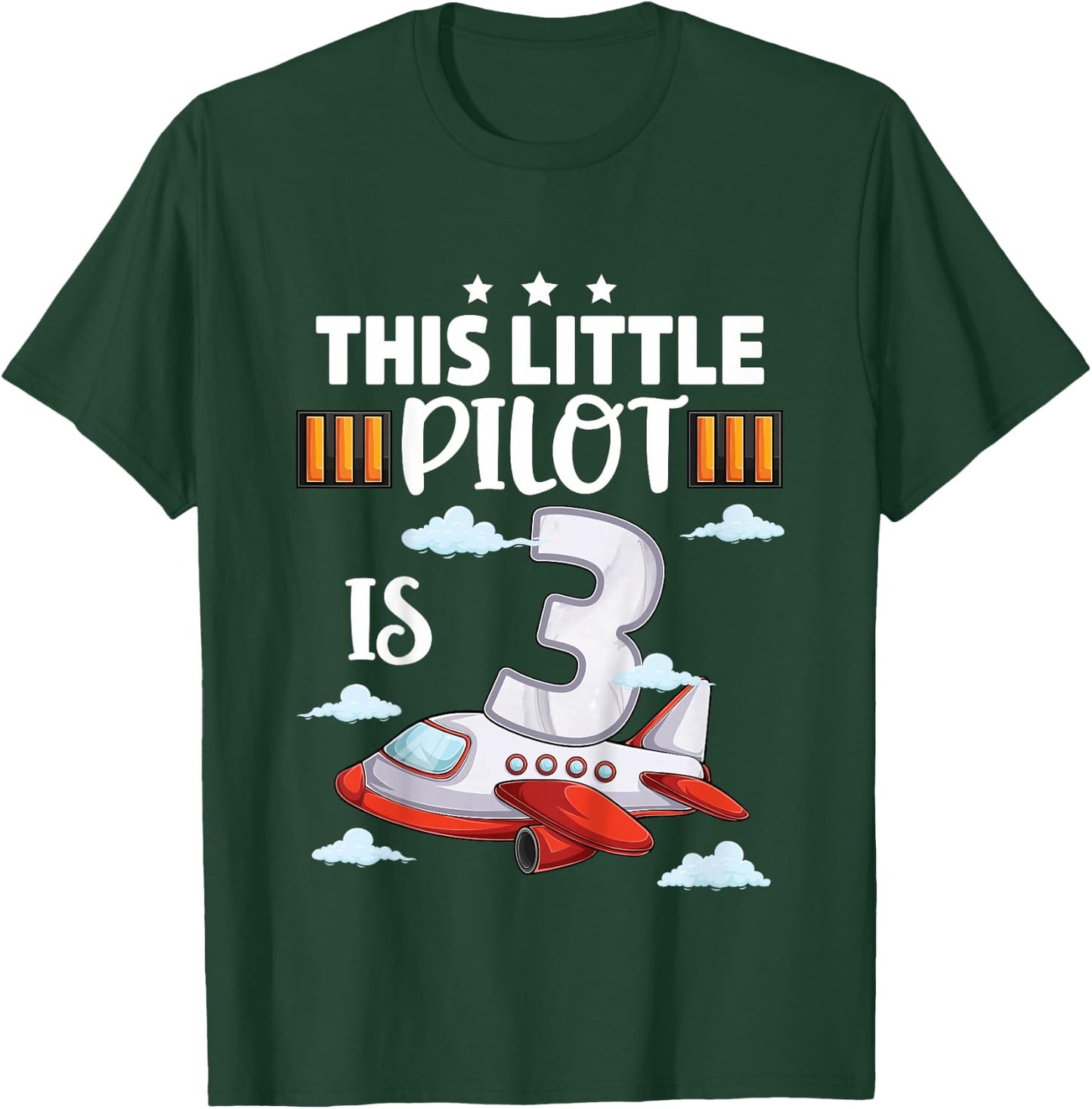 Kids 3 Year Old Boy Girl Airplane Pilot 3rd Birthday Aircraft T-Shirt - T-Shirt | Forest