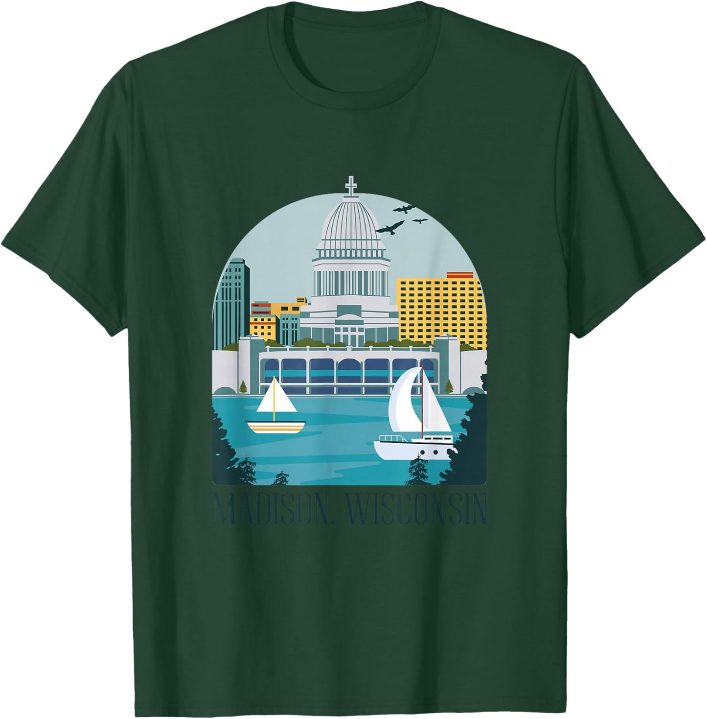 Madison Wisconsin Skyline Vintage T-Shirt - T-Shirt | Forest