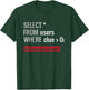 SQL Query Funny SQL Database Admin Programmer T-Shirt - T-Shirt | Forest