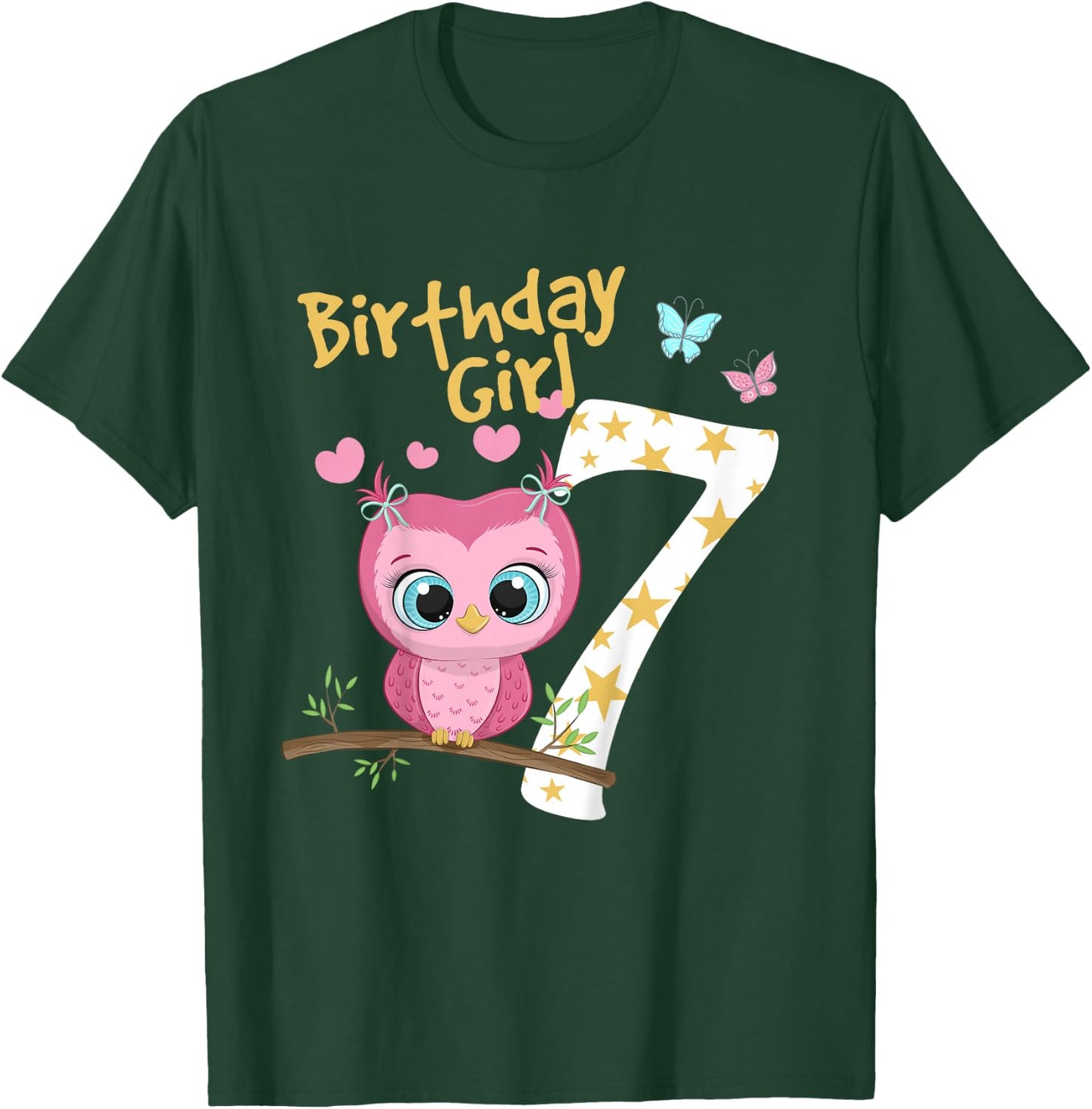 7th Birthday Shirt For Girls Owl Birthday Girl 7 Years T-Shirt - T-Shirt | Forest