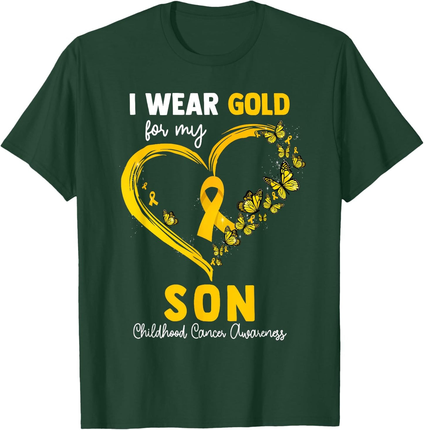 I Wear Gold For My Son Childhood Cancer Heart Ribbon T-Shirt - T-Shirt | Forest