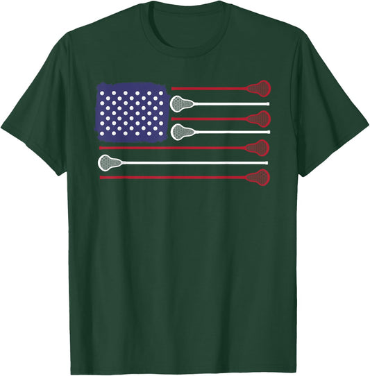 Lacrosse USA Flag Lacrosse Player men woman kids T-Shirt - T-Shirt | Forest