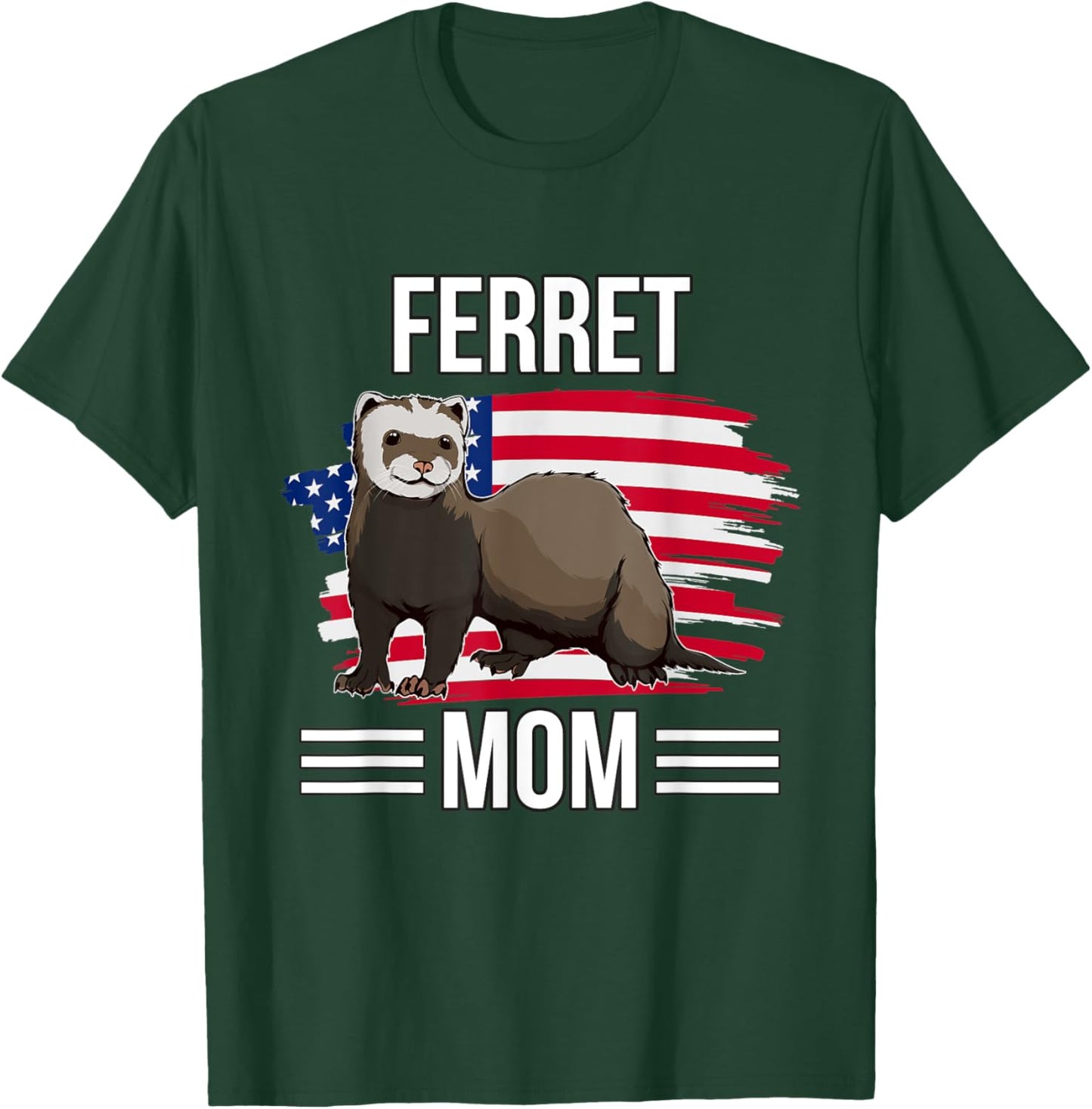 USA Flag 4th Of July Mother's Day Merica Ferret Mom T-Shirt - T-Shirt | Forest