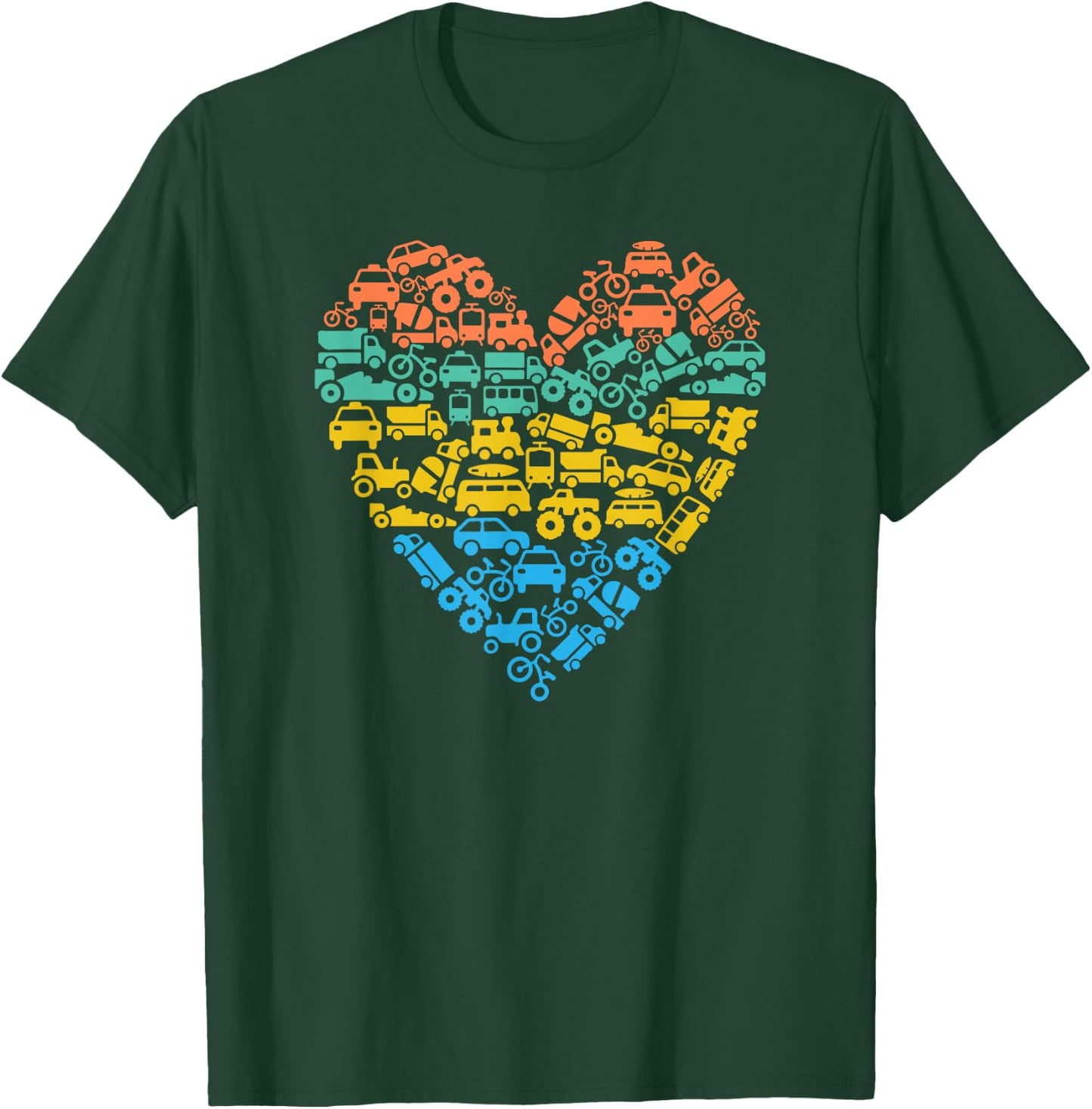 Transportation Theme Birthday Truck Car Bus Train Bike Heart T-Shirt - T-Shirt | Forest