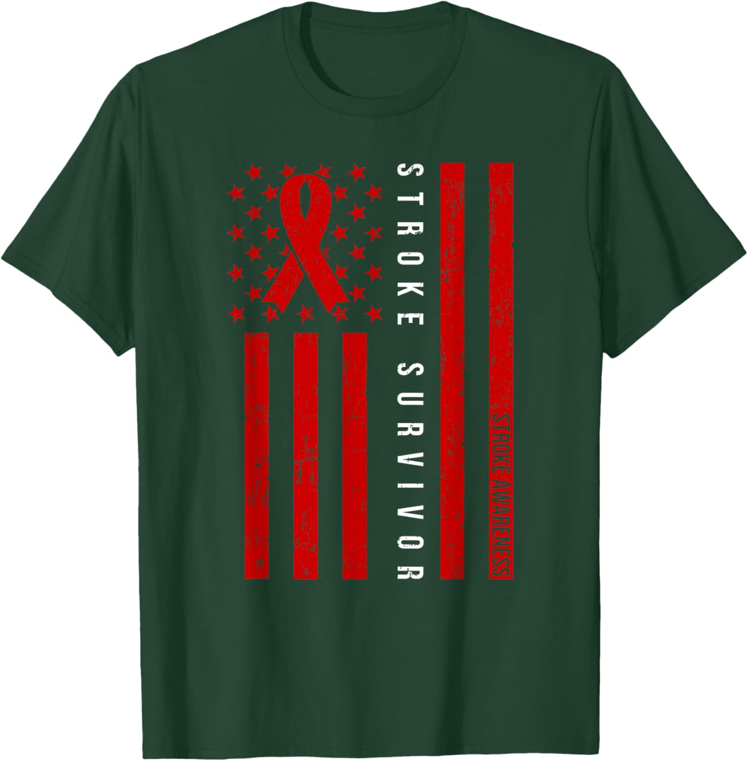Stroke Survivor Shirt Stroke Awareness Red Ribbon Warrior T-Shirt - T-Shirt | Forest