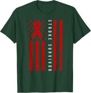 Stroke Survivor Shirt Stroke Awareness Red Ribbon Warrior T-Shirt - T-Shirt | Forest