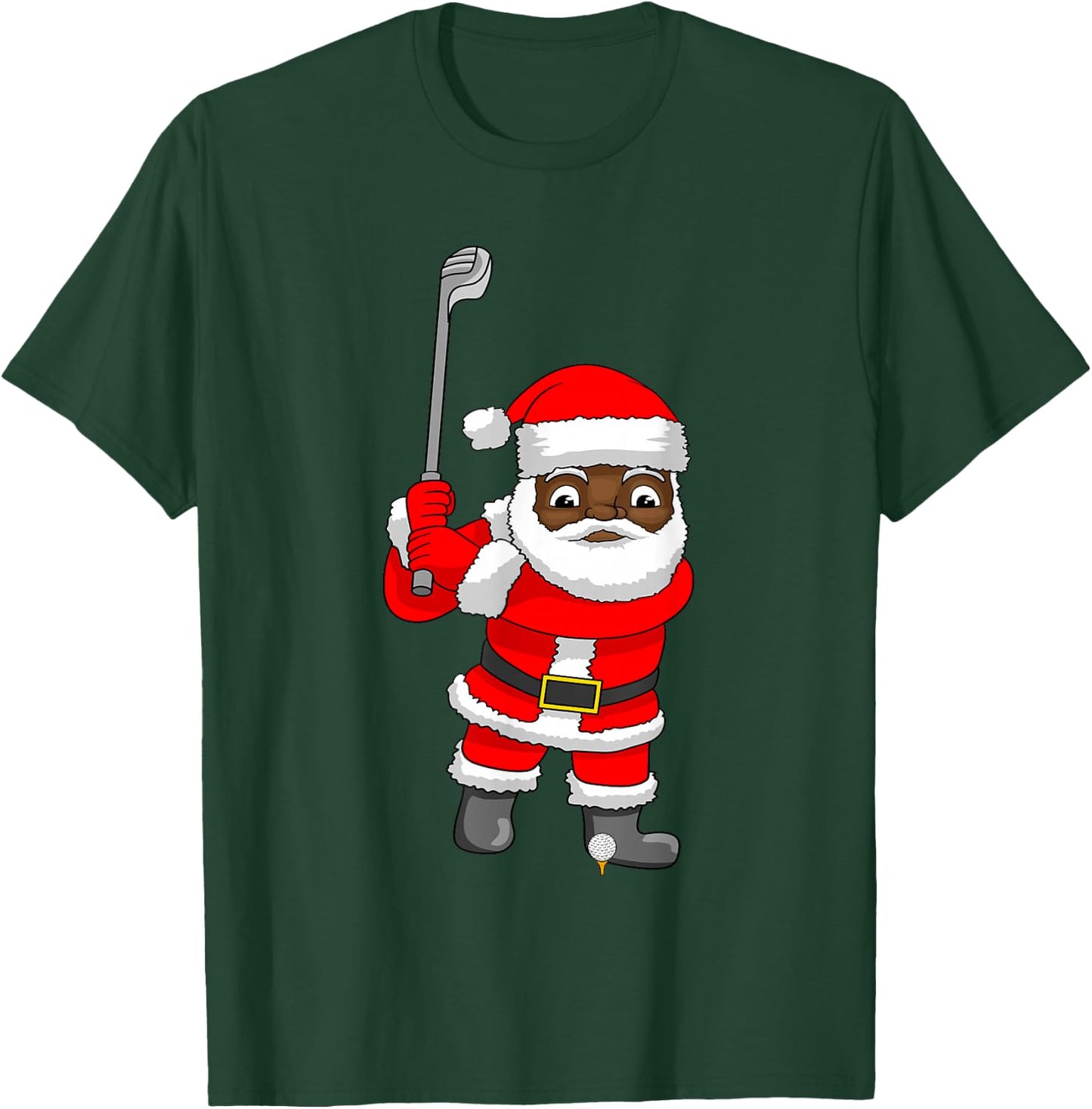 African American Santa Claus Golf Golfer Christmas T-Shirt - T-Shirt | Forest