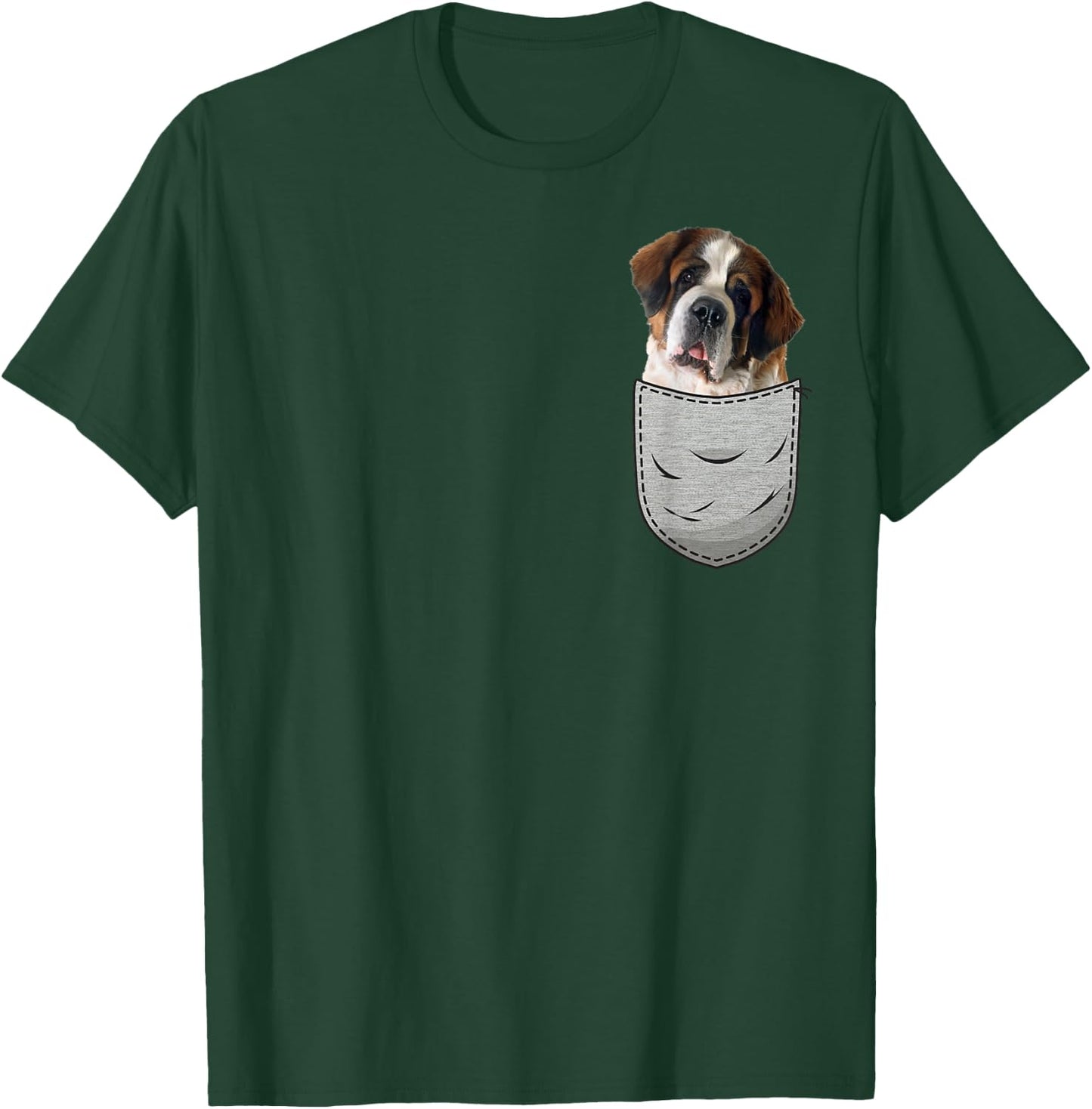 Cute Saint Bernard in the chest pocket Women Girls Kids T-Shirt - T-Shirt | Forest