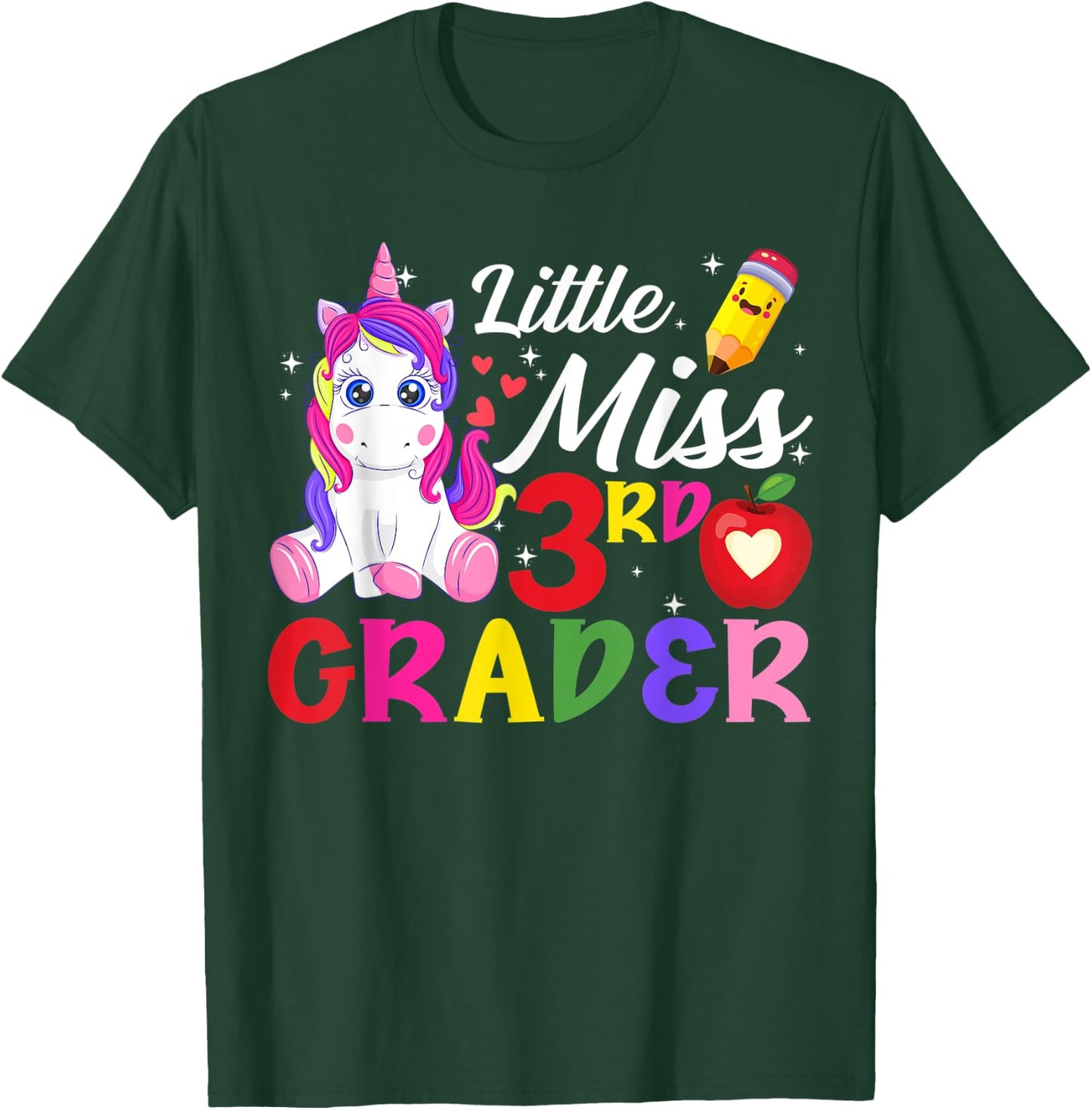 Funny Little Miss Third Grader Unicorn First Day Of School T-Shirt - T-Shirt | Forest