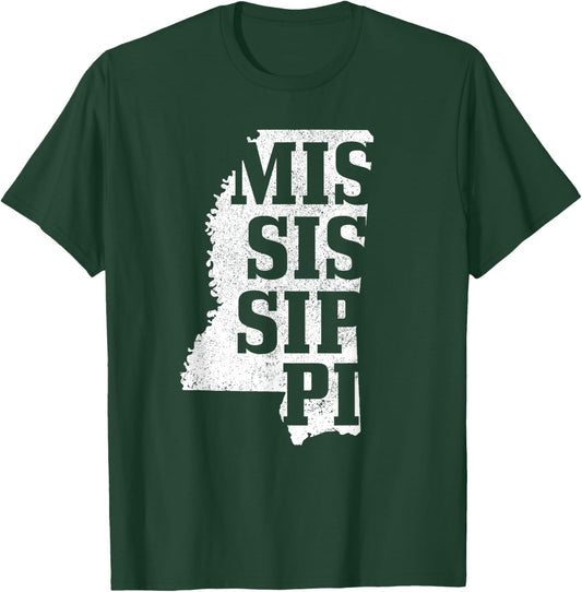 Mississippi Vintage State Map Pride T-Shirt - T-Shirt | Forest