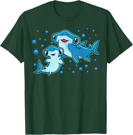 Kawaii Hammerhead Sharks Mother and Kid T-Shirt - T-Shirt | Forest