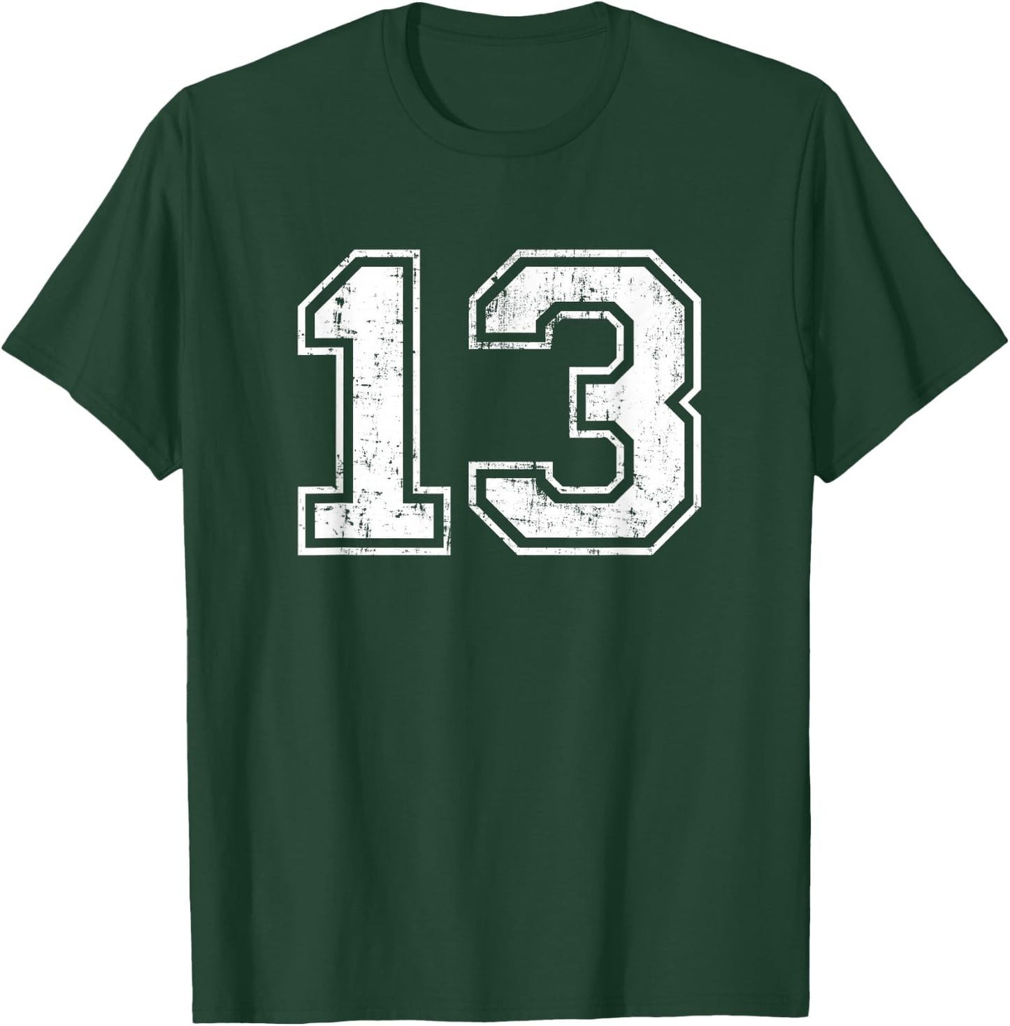 Number 13 Distressed Vintage Thirteen Sport Practice Team T-Shirt - T-Shirt | Forest