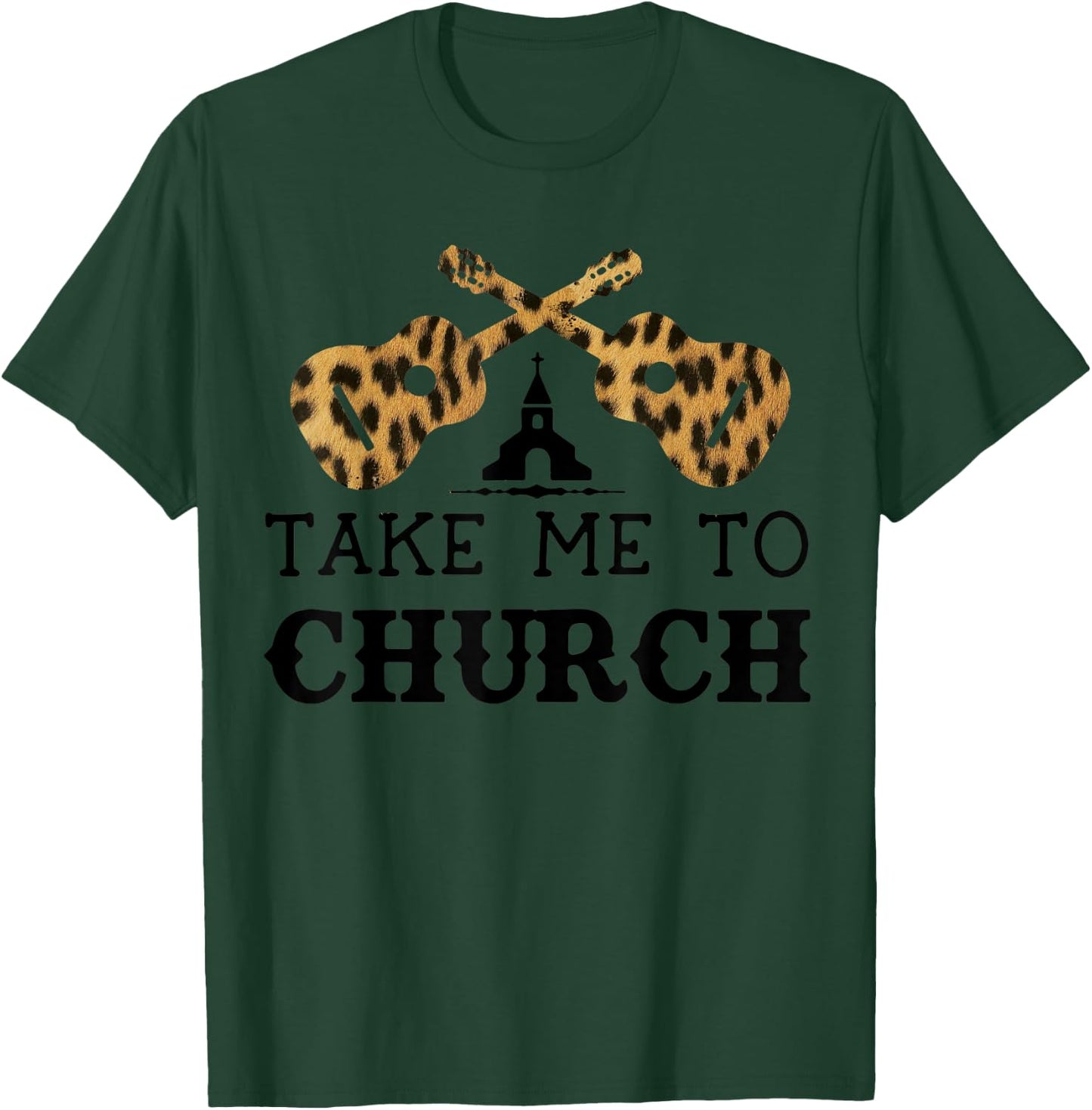 Take Me To The Church Leopard Guitar Christian Religion T-Shirt - T-Shirt | Forest