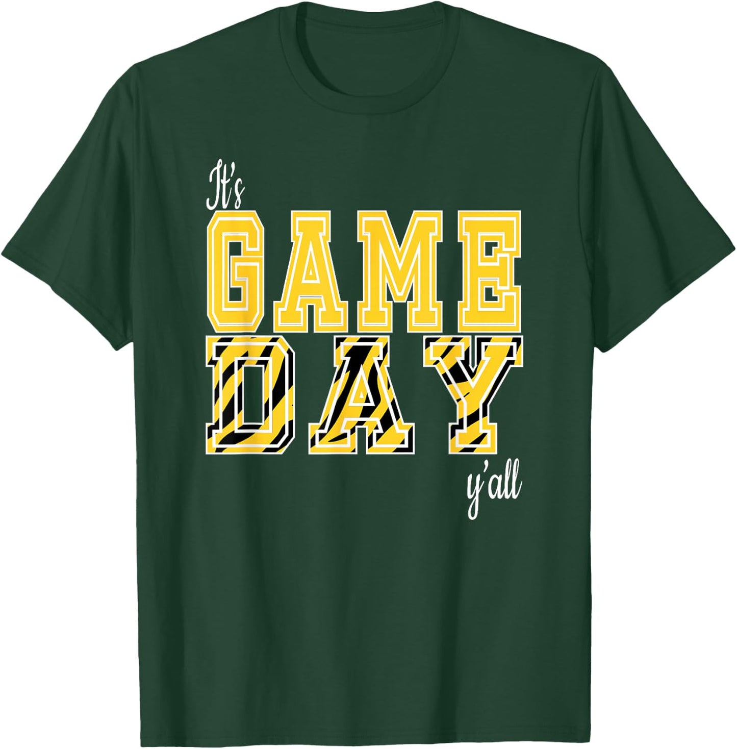 It's Game Day, Ya'll Tiger Pattern, Black and Golds T-Shirt - T-Shirt | Forest