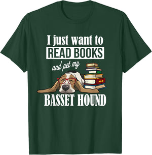 Cute Kids Read Books & Pet My Basset Hound Dog Lover T-Shirt - T-Shirt | Forest