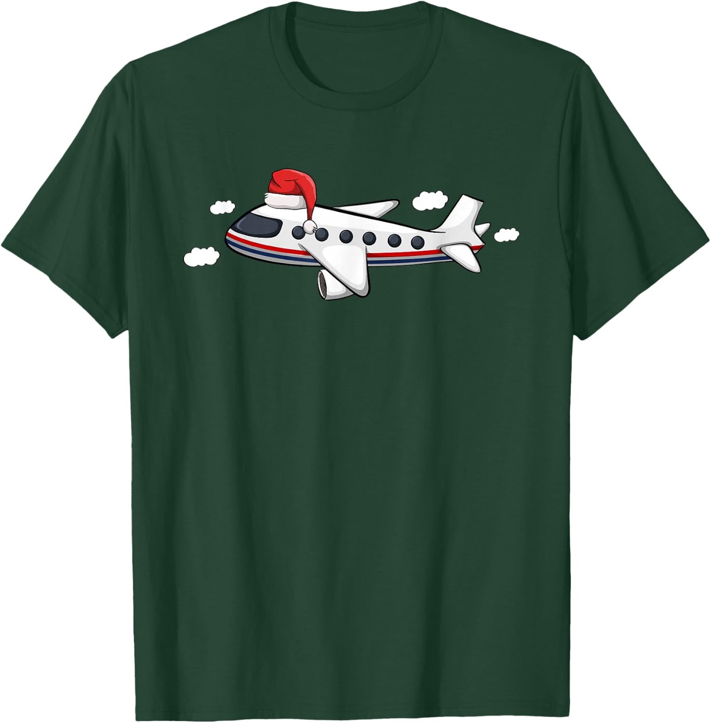 Airplane Santa Hat Christmas Pajama Cool X-Mas Plane Pilot T-Shirt - T-Shirt | Forest
