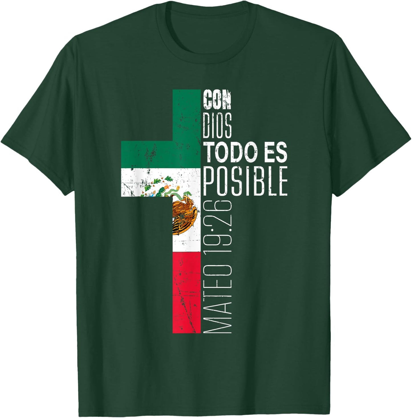 Vintage Christian Spanish Gifts Women Men Kids Mexican Flag T-Shirt - T-Shirt | Forest