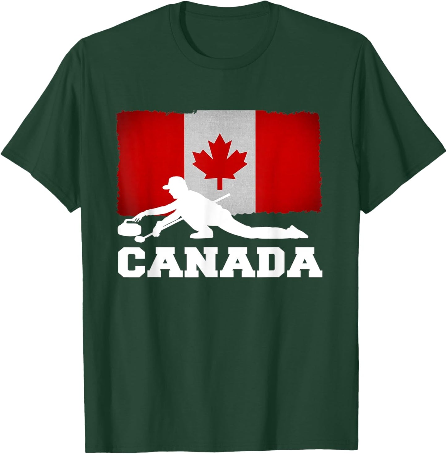 Curling Canada Flag Pride Vacation Travel Canadian Gift T-Shirt - T-Shirt | Forest