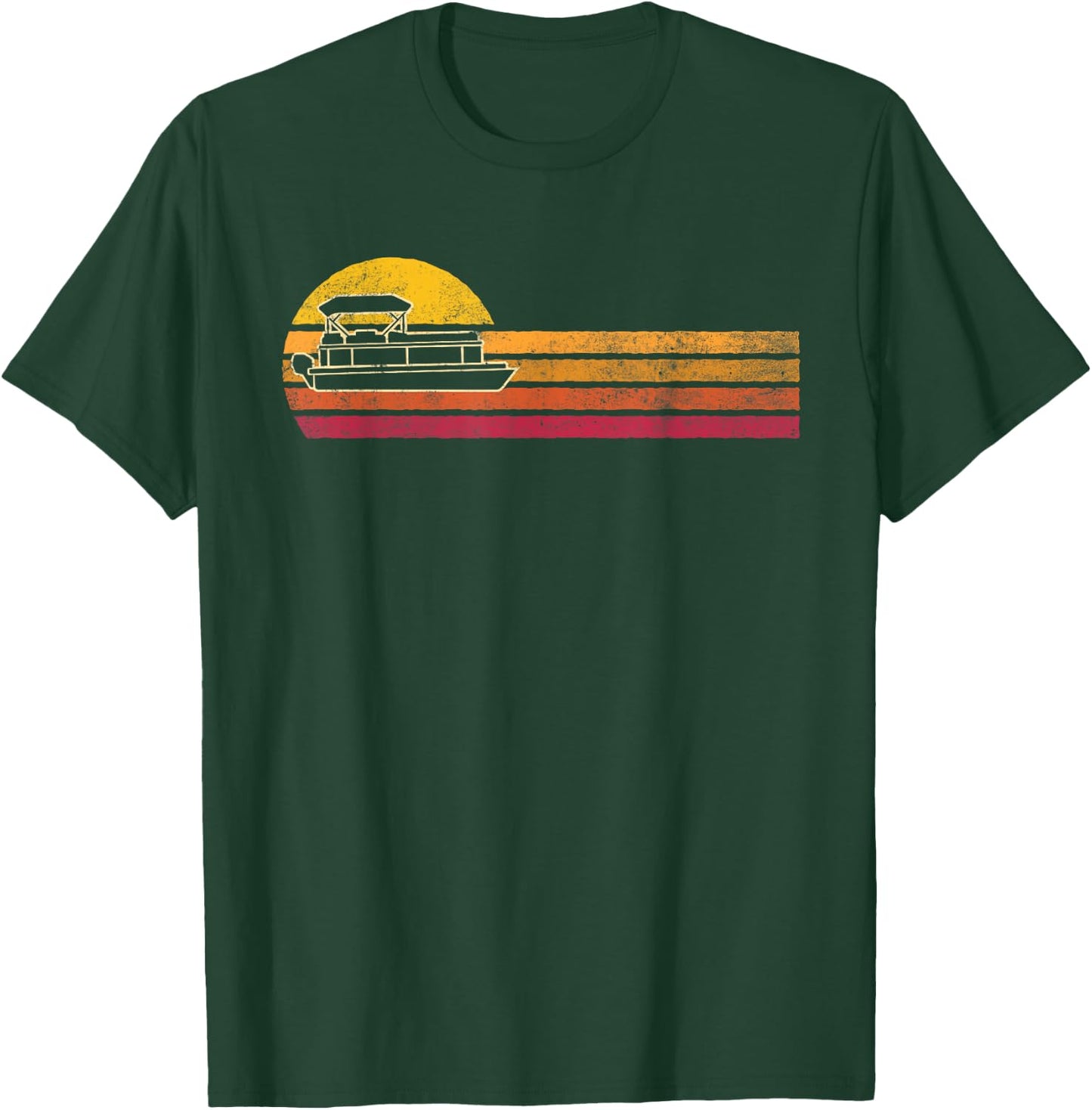 Vintage Style Pontoon Boat Silhouette Retro Boating 90s T-Shirt - T-Shirt | Forest