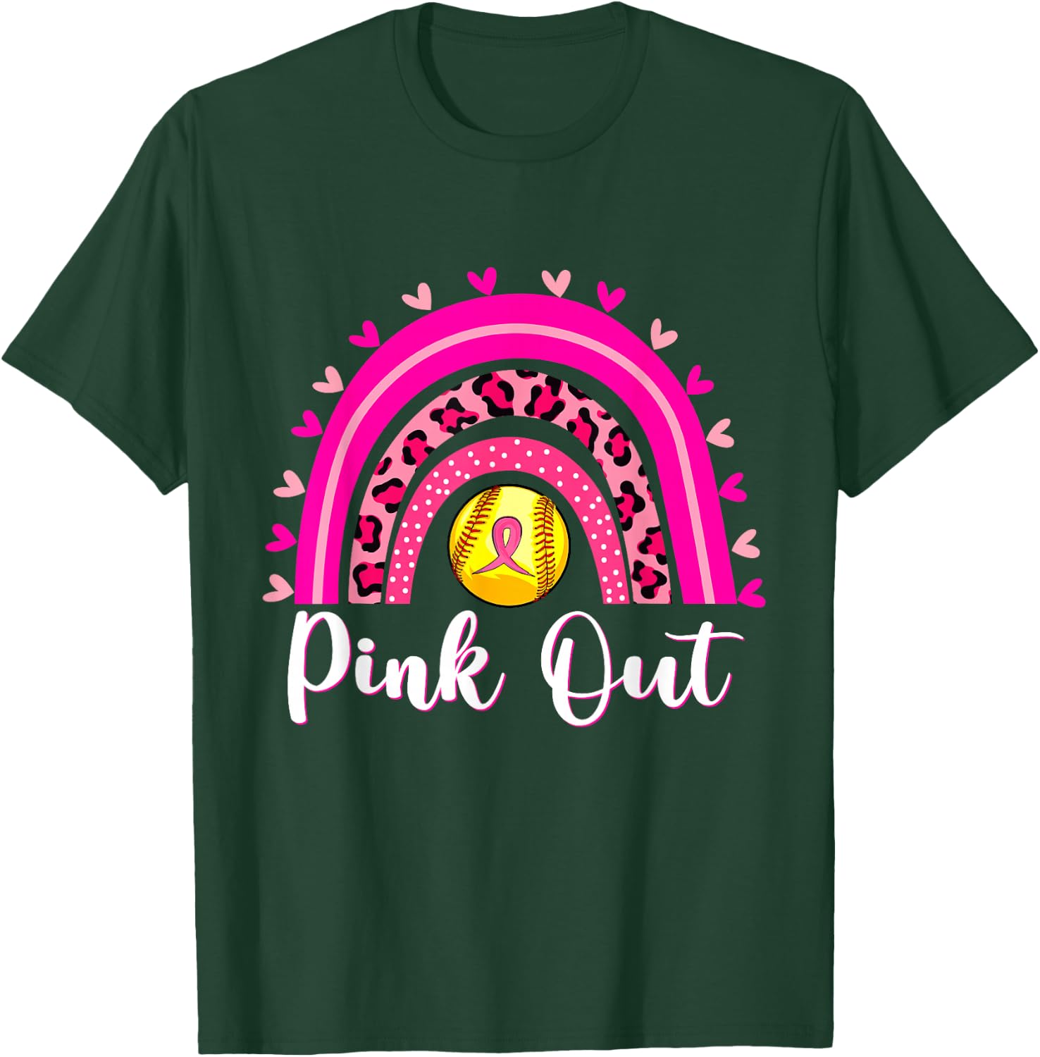 Pink Out Softball Lover Rainbow Breast Cancer Awareness T-Shirt - T-Shirt | Forest