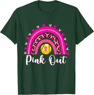 Pink Out Softball Lover Rainbow Breast Cancer Awareness T-Shirt - T-Shirt | Forest