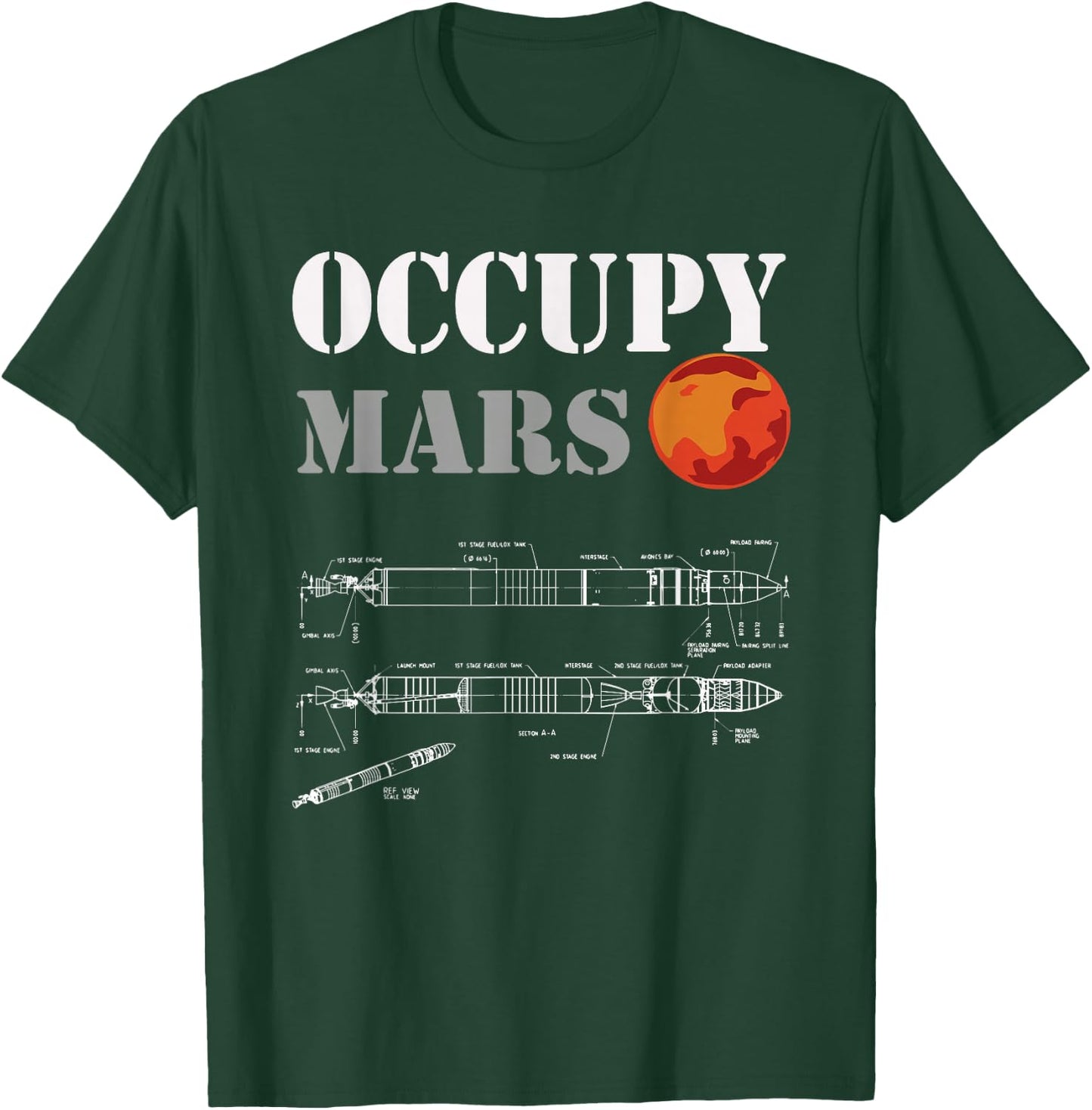 Occupy Mars - rocket blueprint Mans woman's kids T-Shirt - T-Shirt | Forest