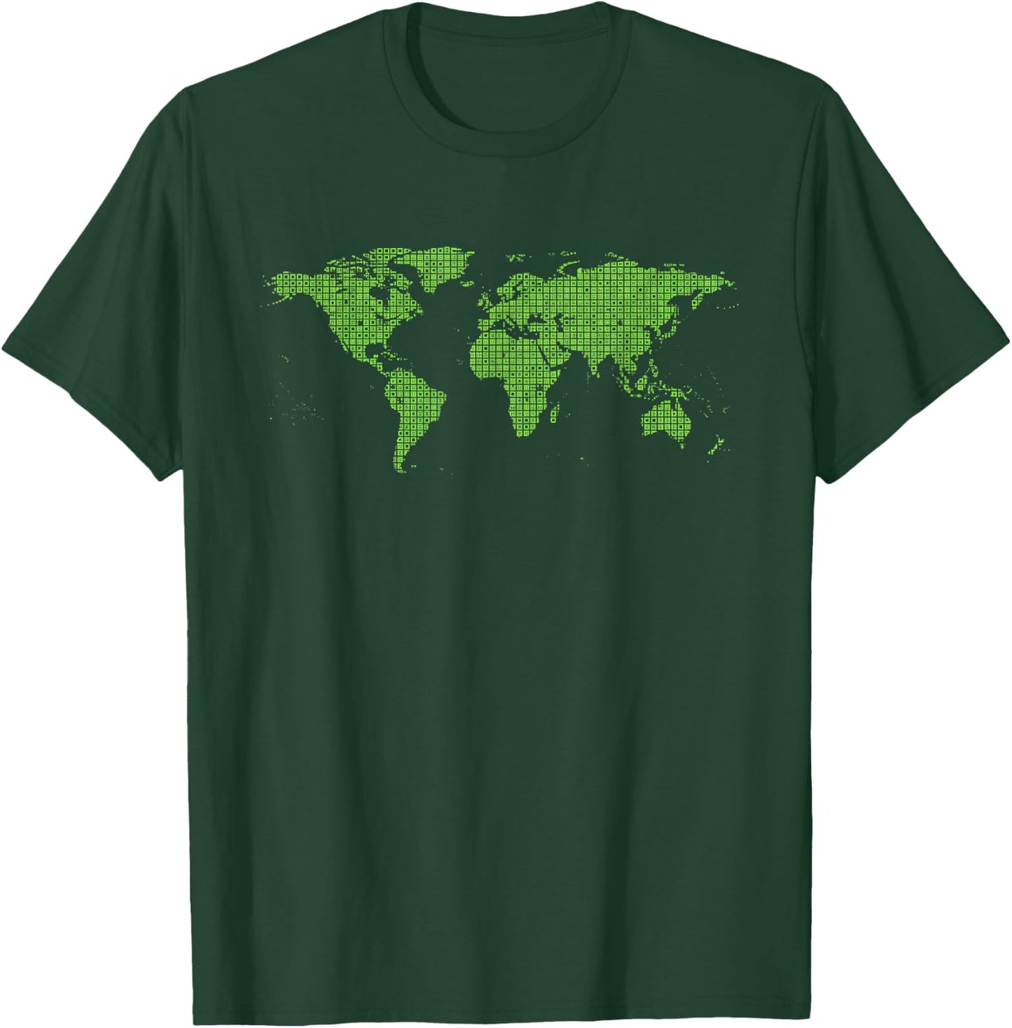 World Map Binary Pixel Map Stem Geek Tech Men Programmer Map T-Shirt - T-Shirt | Forest