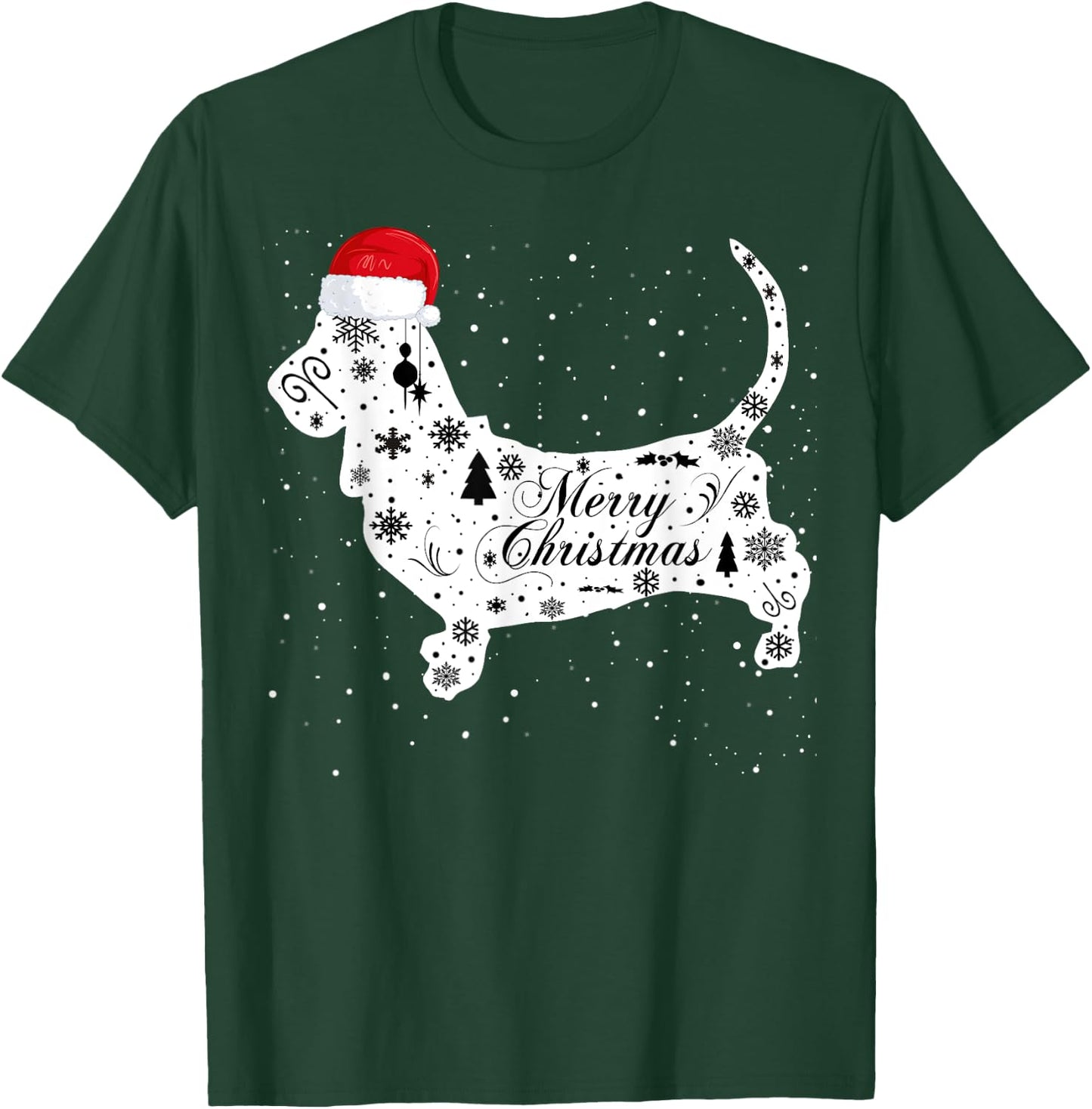 Merry Xmas Bassett Hound Dog Christmas T-Shirt - T-Shirt | Forest