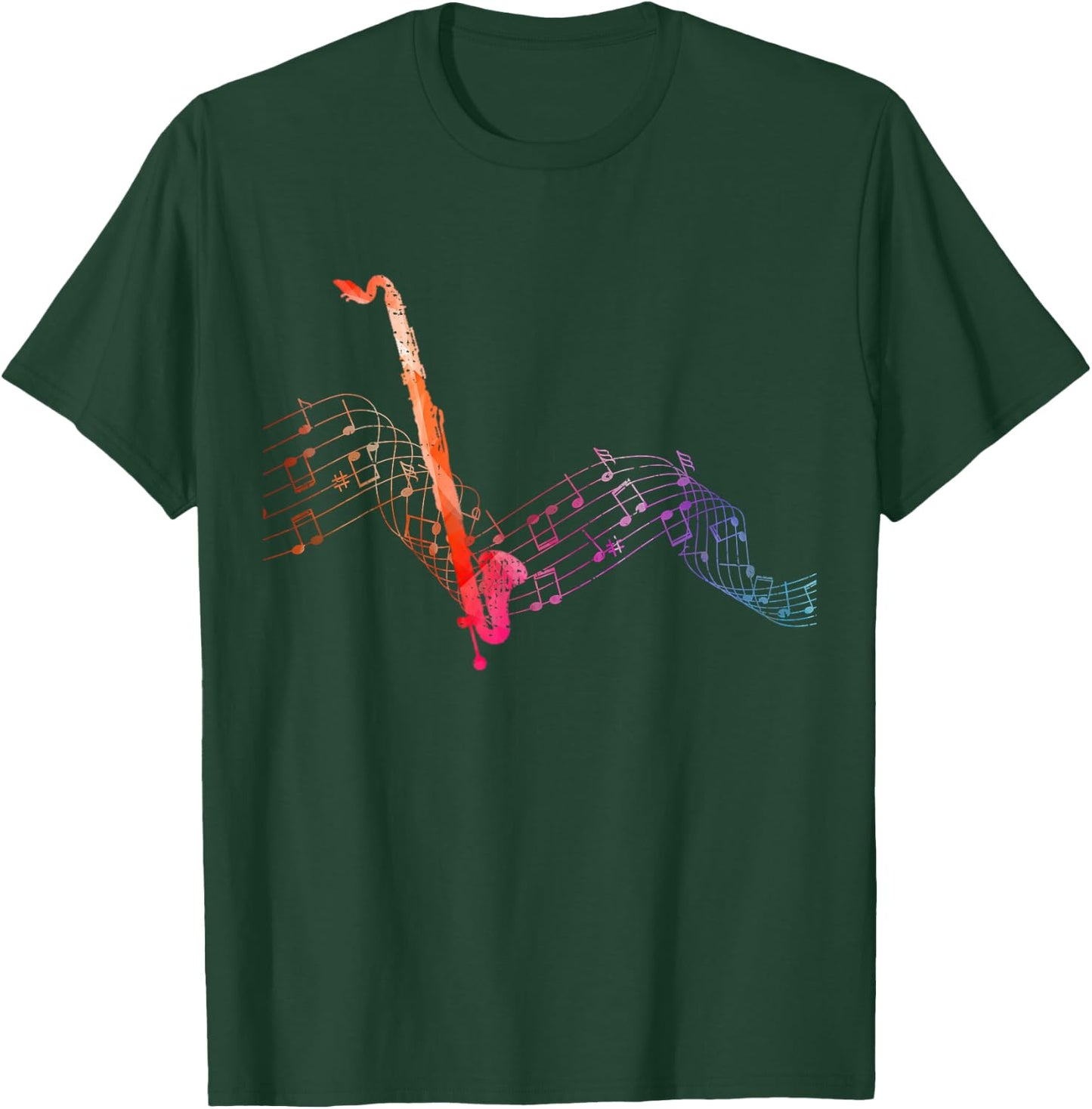 Colorful Bass Clarinet on Music Sheet Contrabass Clarinetist T-Shirt - T-Shirt | Forest