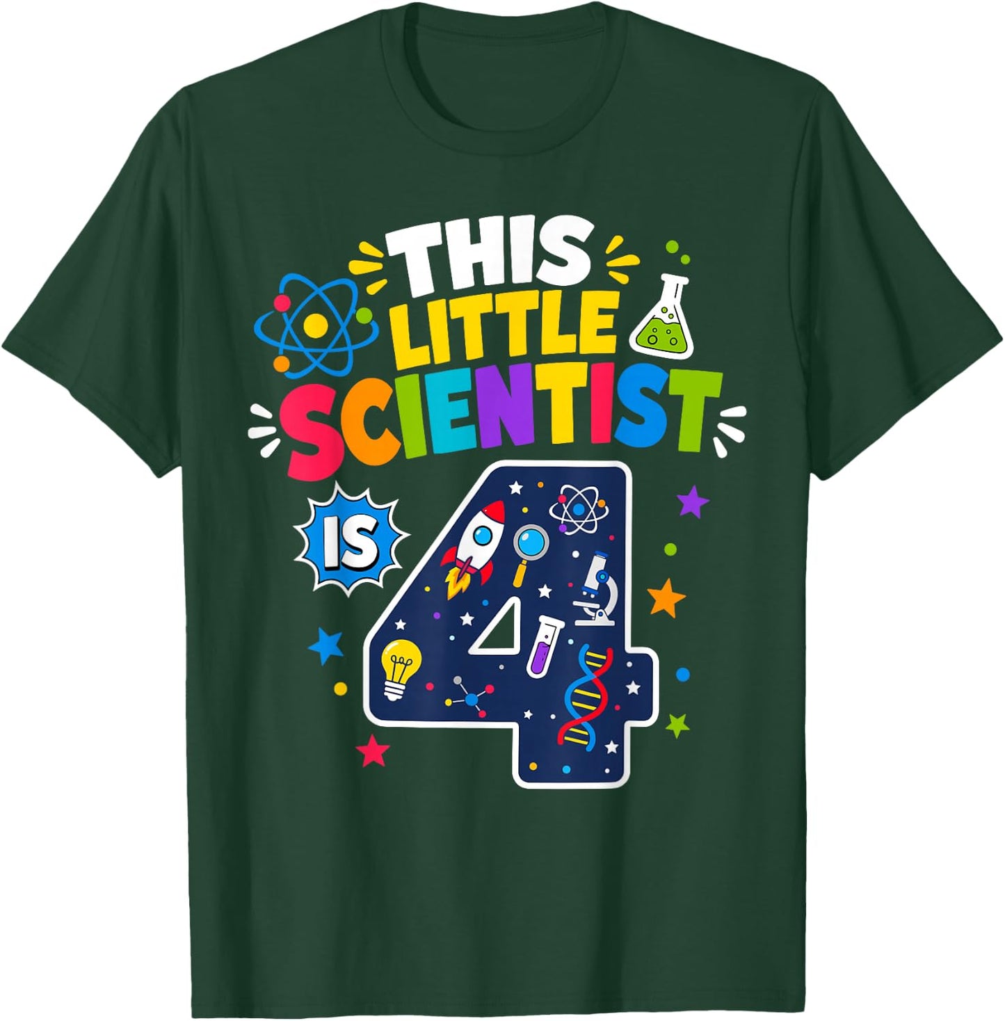 4th Birthday Science This Little Scientist is 4 Years Old T-Shirt - T-Shirt | Forest