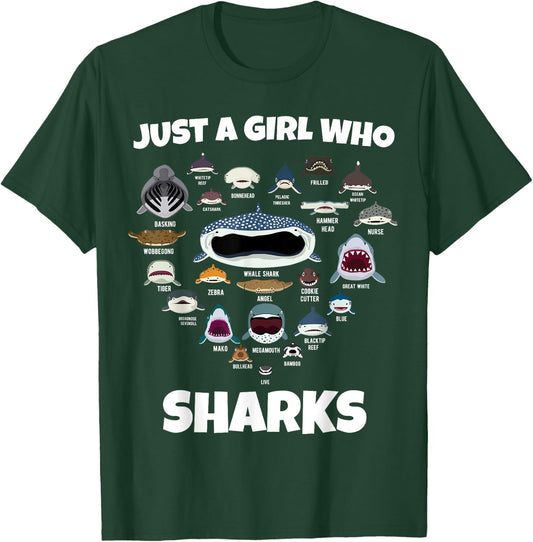 Just A Girl Shark Face T-Shirt - T-Shirt | Forest