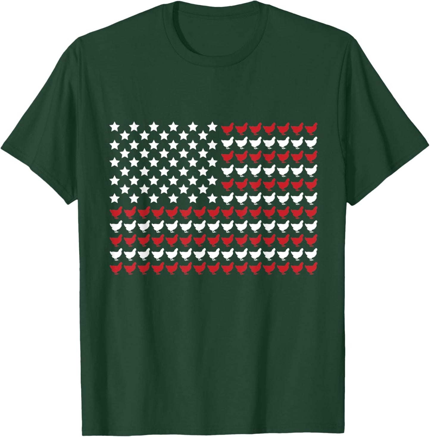 Chicken 4th of July Paw Print American Flag Women Kids Men T-Shirt - T-Shirt | Forest