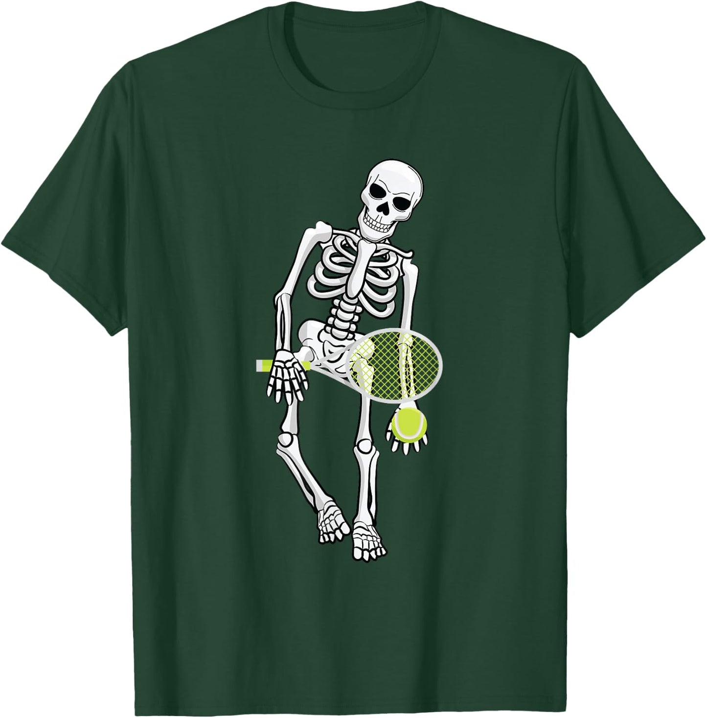 Skeleton Playing Tennis Lazy Halloween Costume Funny Sport T-Shirt - T-Shirt | Forest