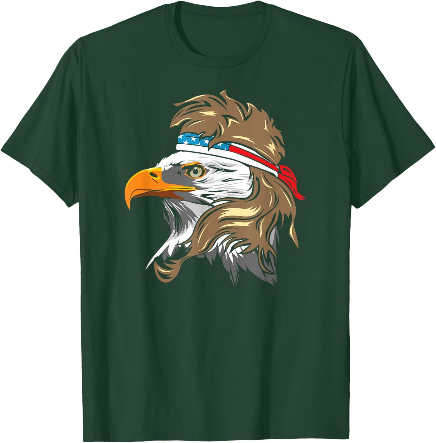 Bald Eagle with Mullet and American Flag Bandanna Women Men T-Shirt - T-Shirt | Forest
