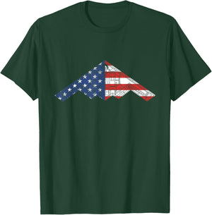 B-2 Bomber Stealth Aircraft Schematic American Flag B2 T-Shirt - T-Shirt | Forest