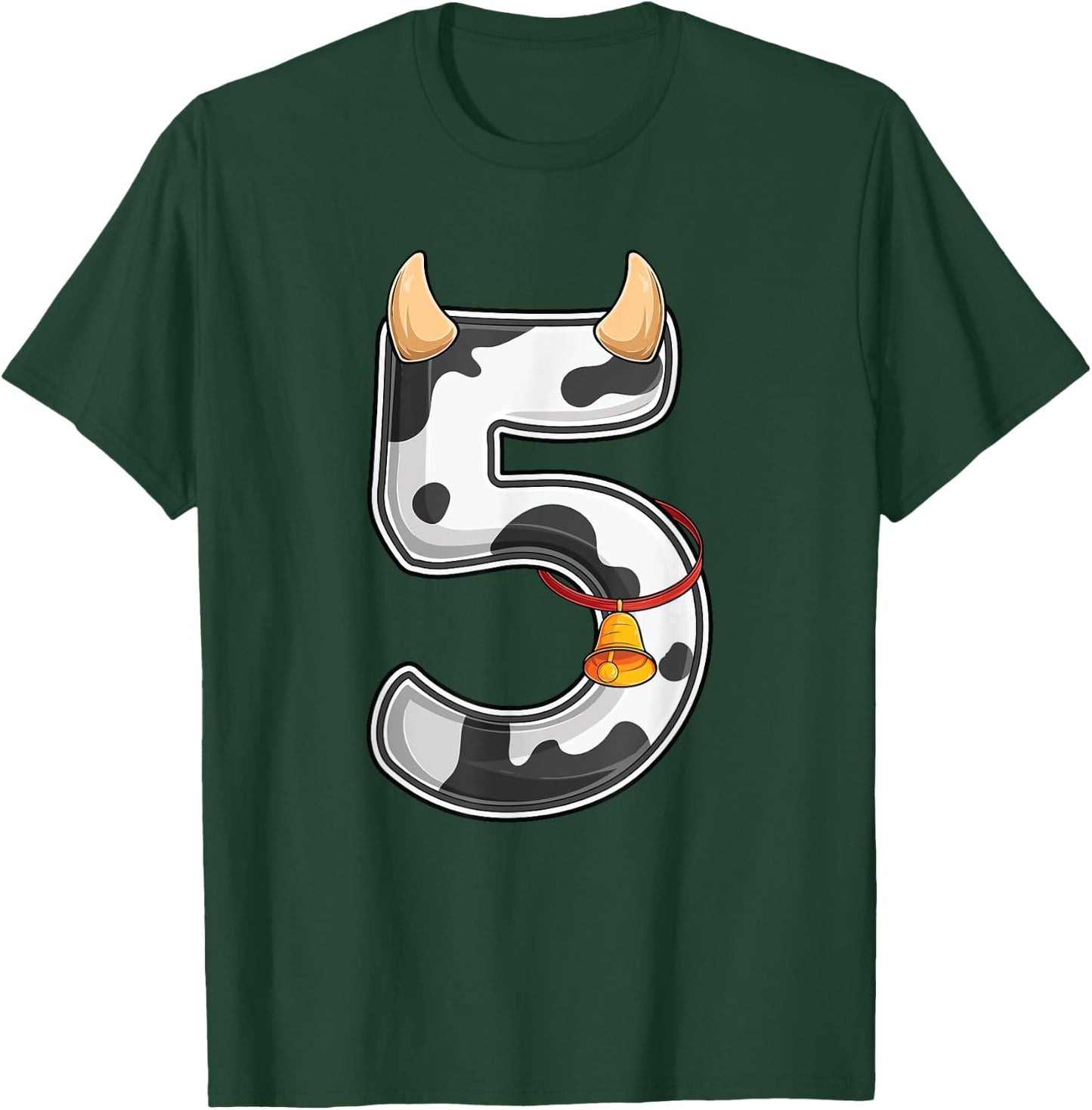 Cow Girl Boy Farmer Fifth 5th Birthday Five 5 Years Old Bday T-Shirt - T-Shirt | Forest