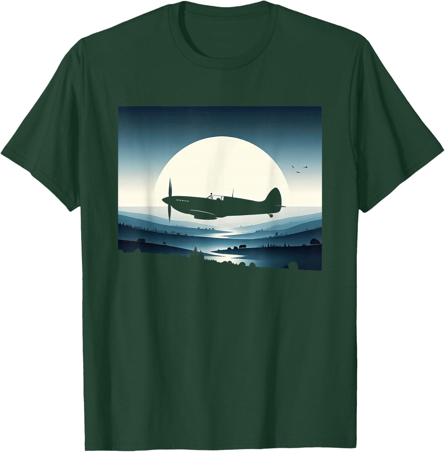 Spitfire Iconic British Airplane Silhouette WW2 Aircraft T-Shirt - T-Shirt | Forest