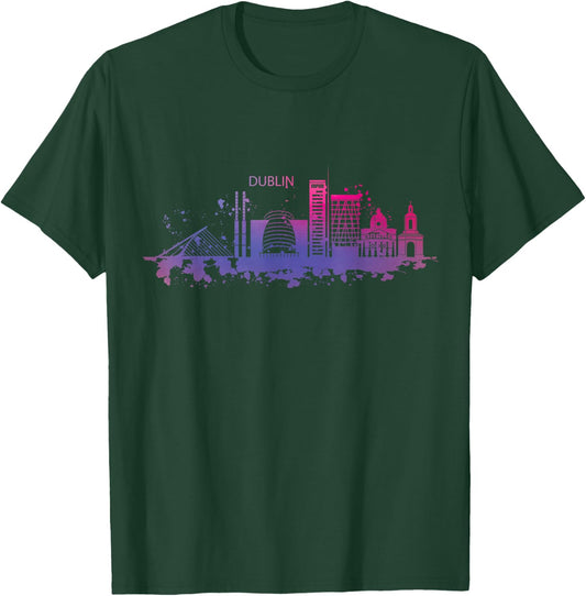 Dublin Skyline Watercolour Ireland Souvenir Gift T-Shirt - T-Shirt | Forest