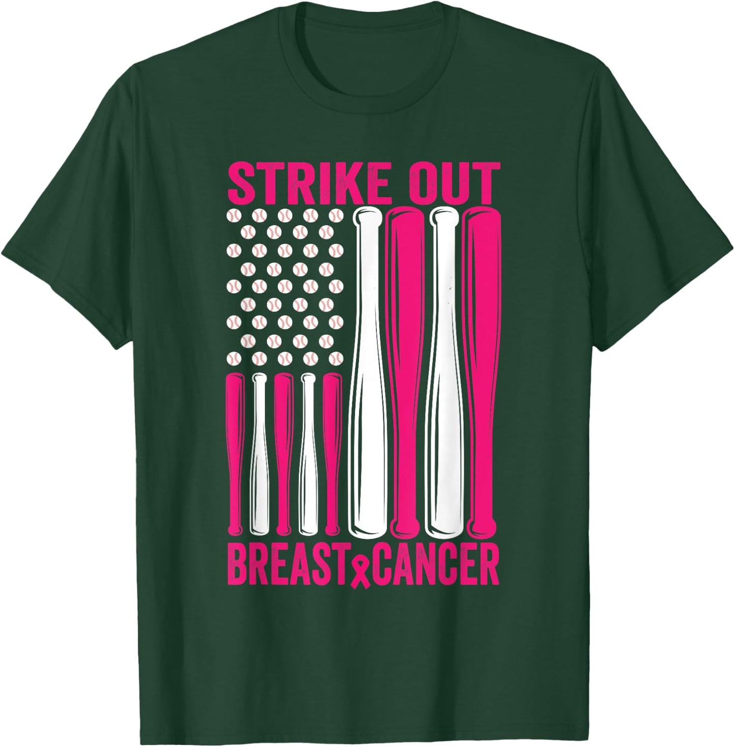 Strike Out Softball Breast Cancer Awareness T-Shirt - T-Shirt | Forest