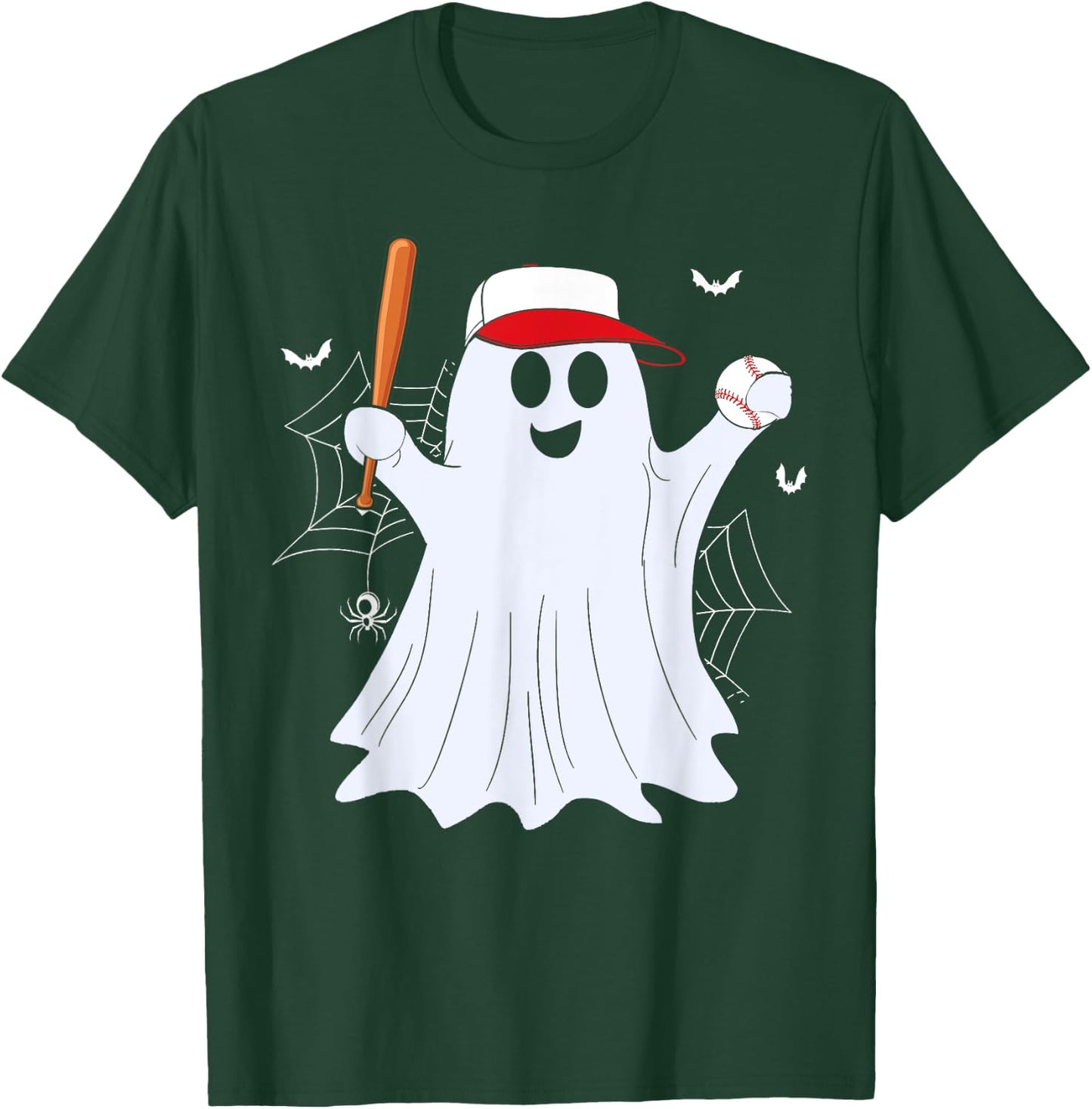 Boo Ghost Playing Baseball Funny Halloween Baseball Costume T-Shirt - T-Shirt | Forest