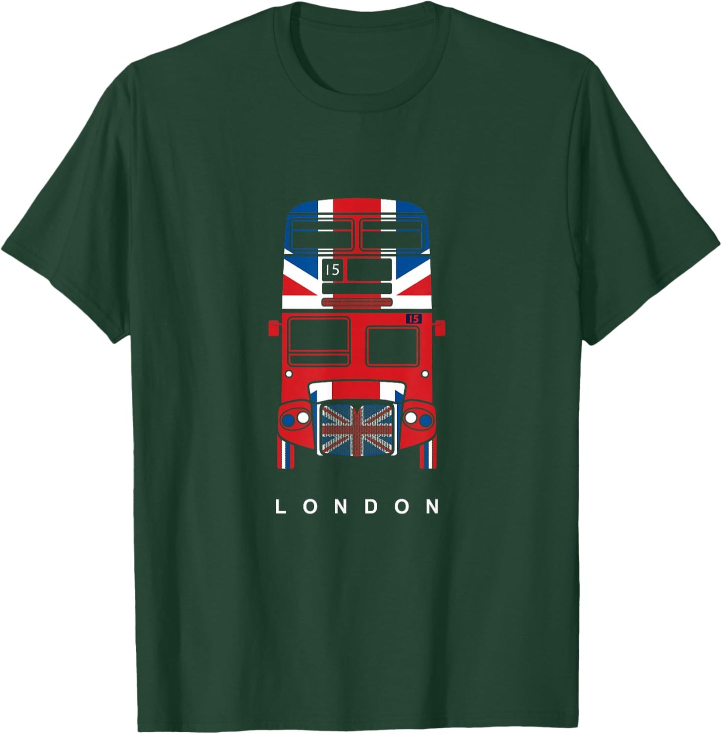 Famous London Double Decker Red Bus With UK Flag Pattern T-Shirt - T-Shirt | Forest