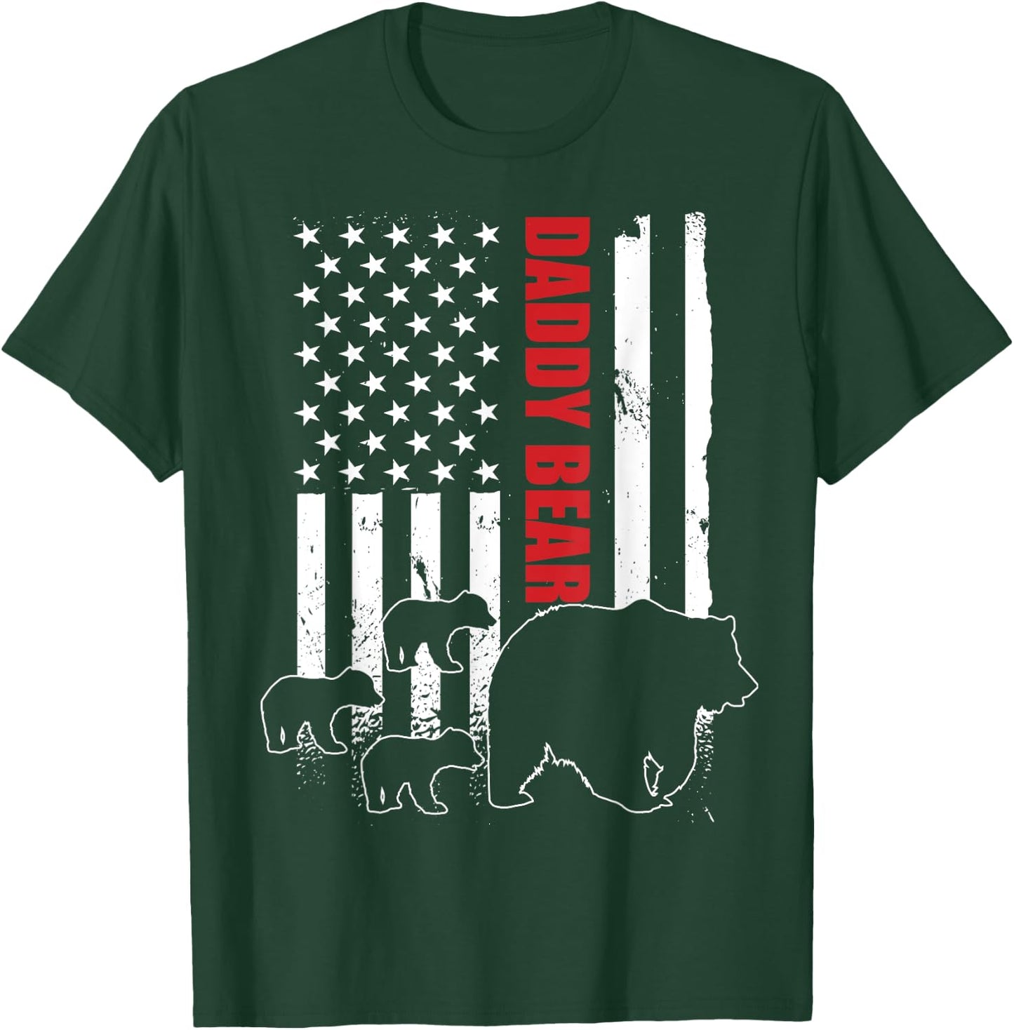 Daddy Bear with 3 cubs American Flag Daddy Bear Triplets T-Shirt - T-Shirt | Forest