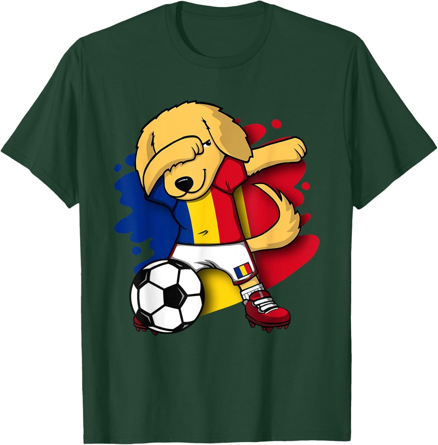 Dabbing Golden Retriever Romania Soccer Fans Jersey Football T-Shirt - T-Shirt | Forest