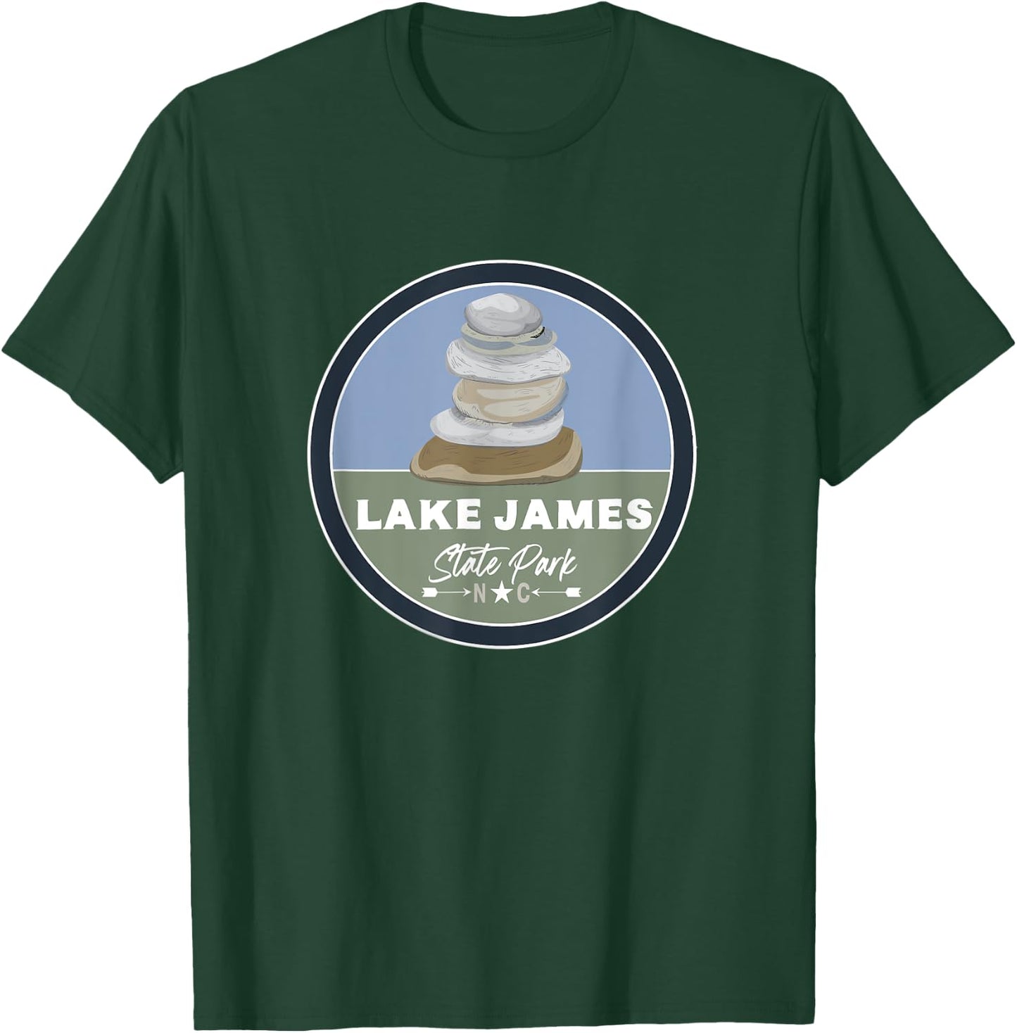 Lake James State Park North Carolina NC Cairn Stone Stack T-Shirt - T-Shirt | Forest