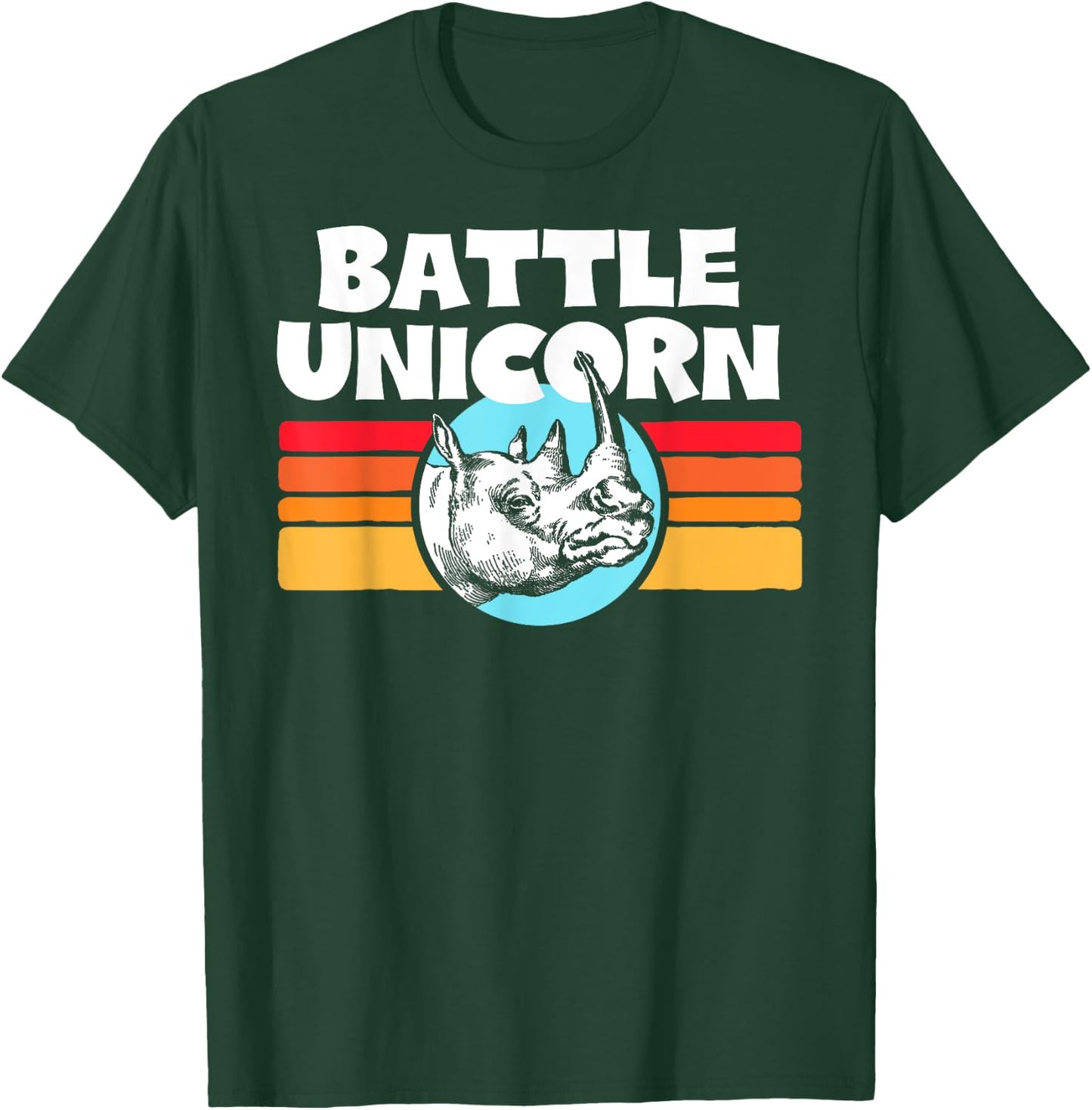 Battle Unicorn! Funny Retro 80s Rainbow Rhino Rhinoceros T-Shirt - T-Shirt | Forest