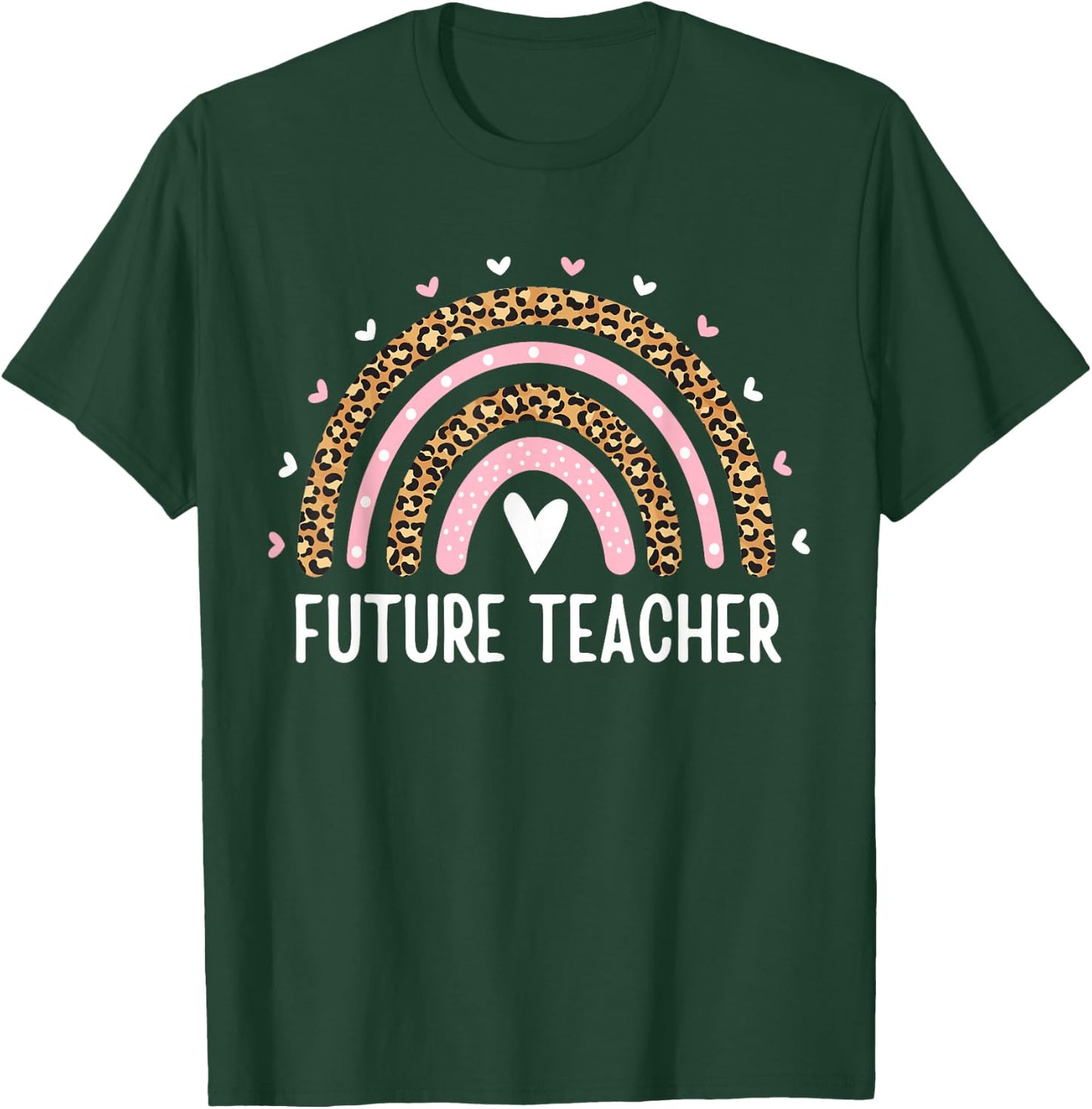 Future Teacher Kids Youth Girls Leopard Rainbow Women Funny T-Shirt - T-Shirt | Forest