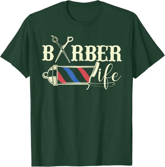 Barber Life Rod Shears Blade Vintage Shop Gift T-Shirt - T-Shirt | Forest