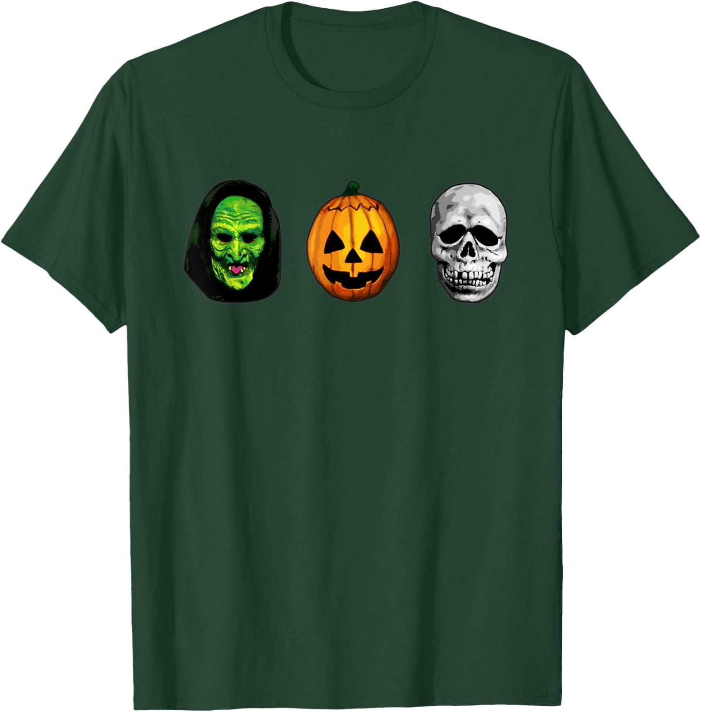 Halloween 3 masks witch pumpkin and skull Funny Gifts T-Shirt - T-Shirt | Forest