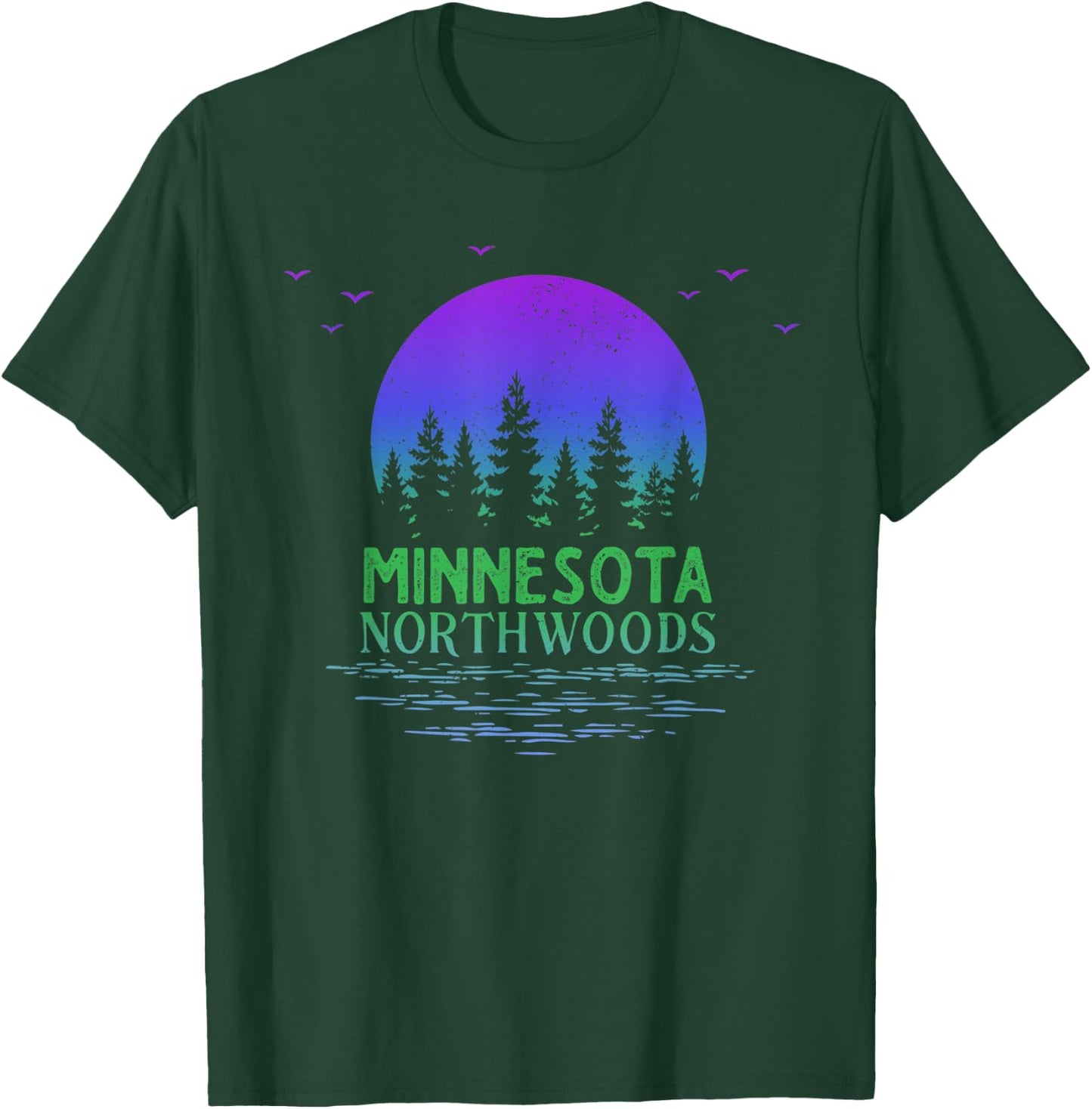 Minnesota Northwoods Moon Trees Lake Gradient Souvenir T-Shirt - T-Shirt | Forest